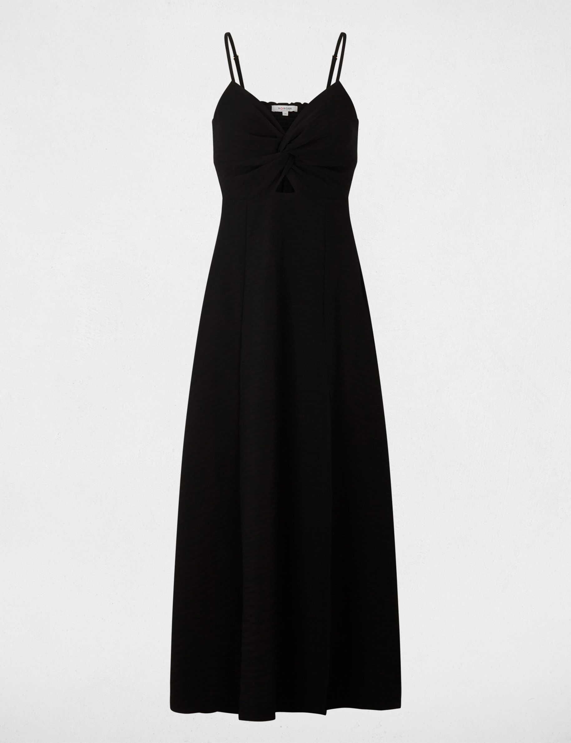 Vestido largo con cuello en V negro mujer