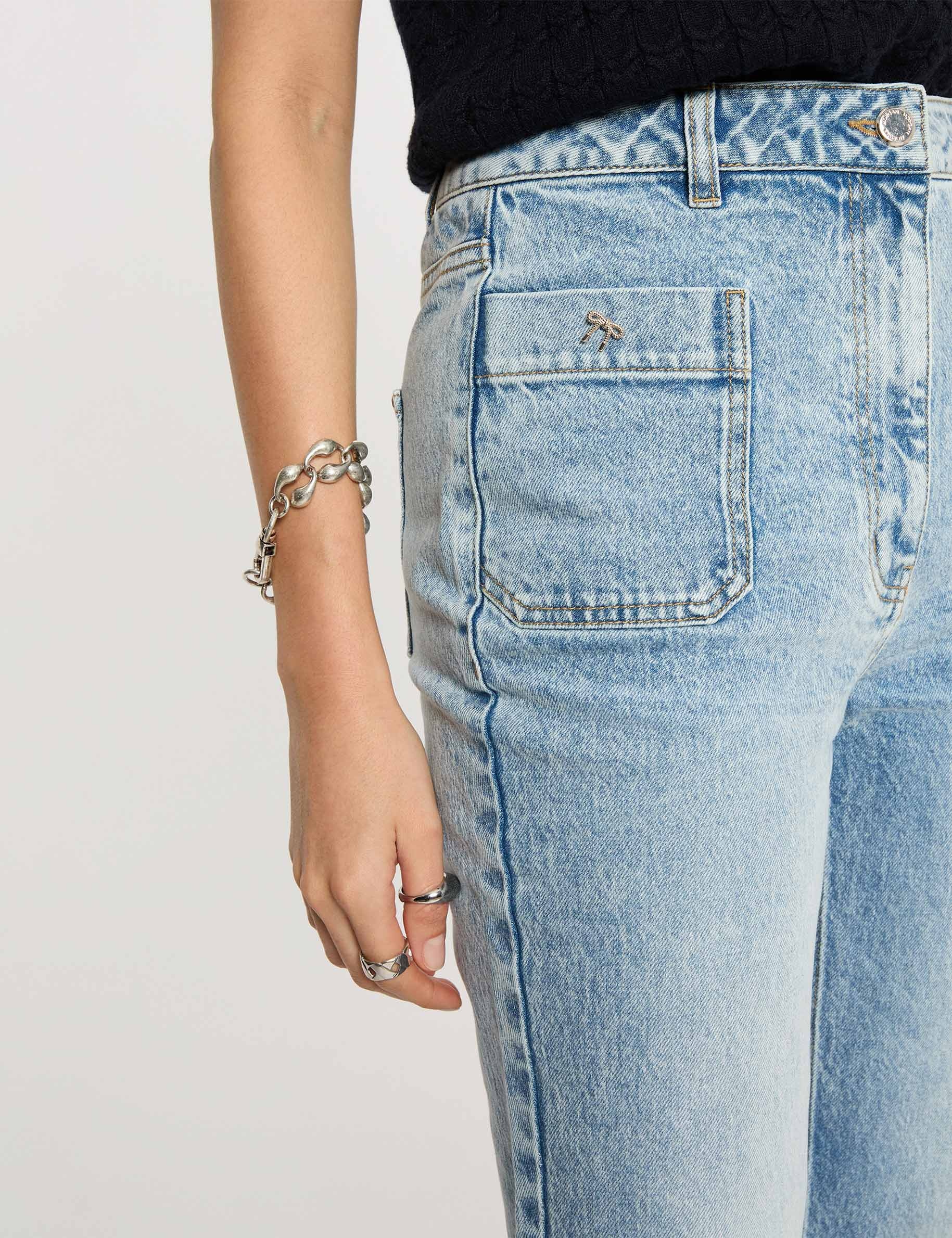 Vaqueros anchos de tiro alto denim doble stone mujer
