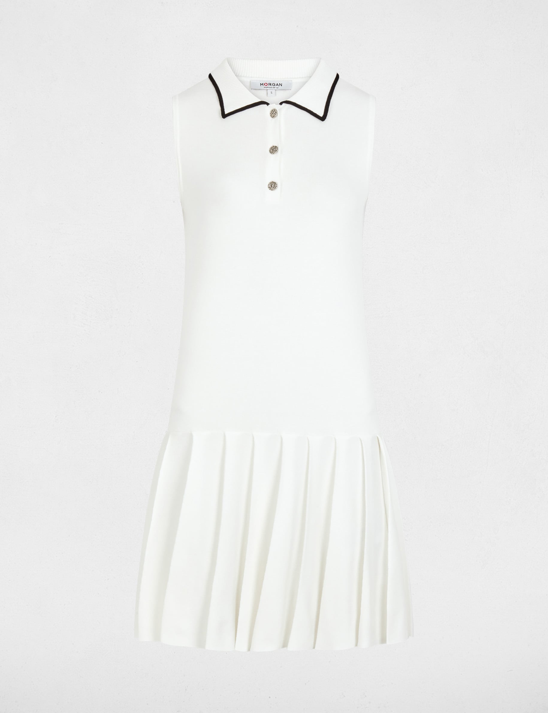Vestido de punto con cuello vuelto blanco mujer