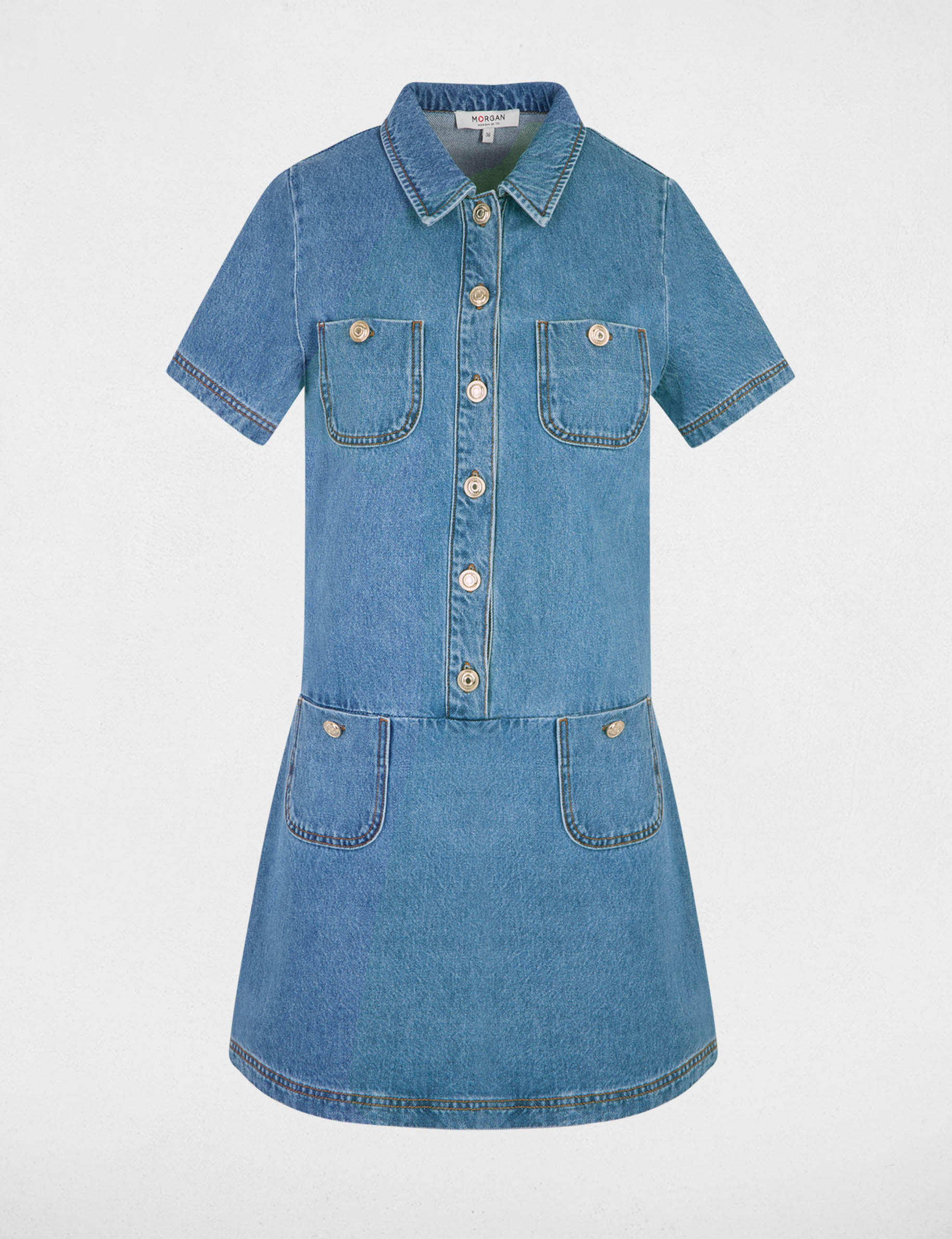 Vestido corto recto denim doble stone mujer