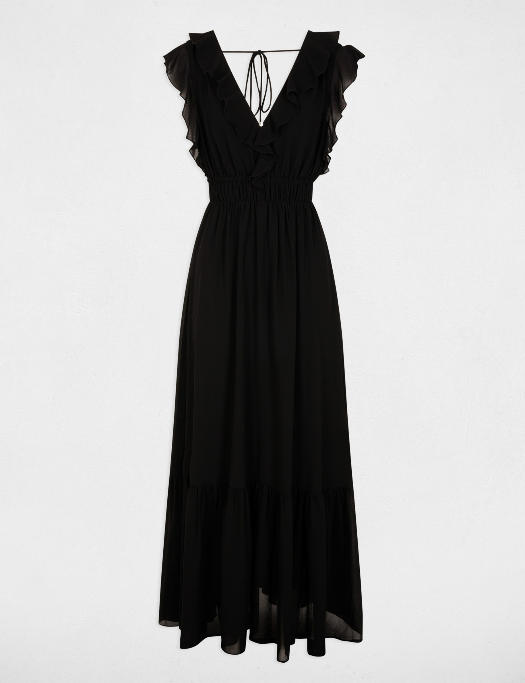 Vestido largo con cuello en v negro mujer