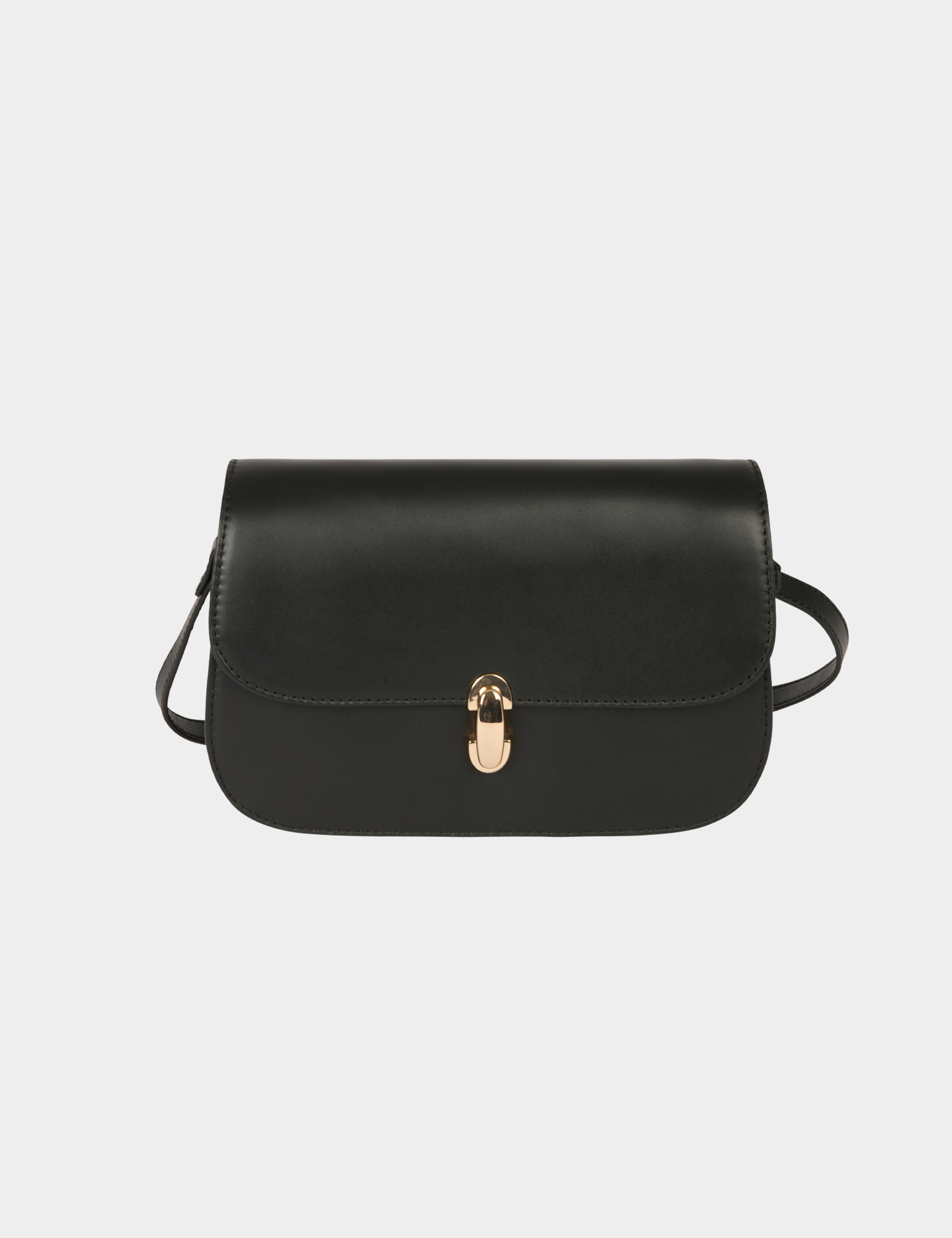 Bolso caja bandolera de cuero negro mujer