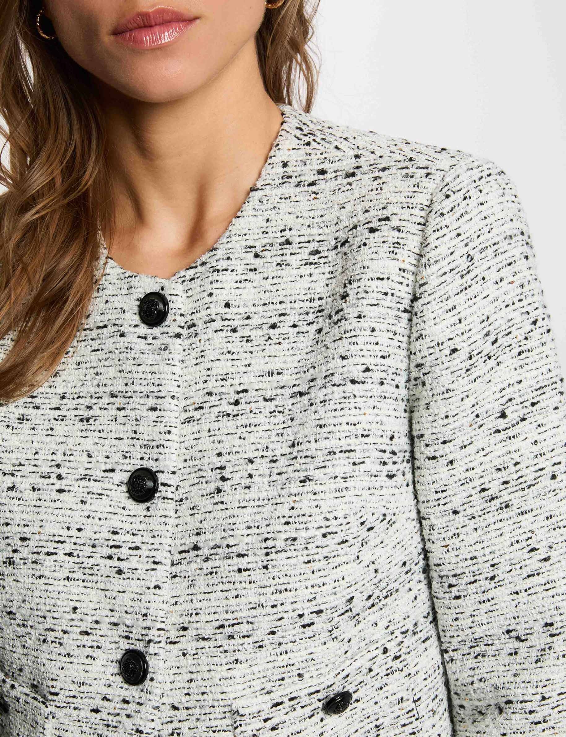 Chaqueta recta con cuello redondo marfil mujer