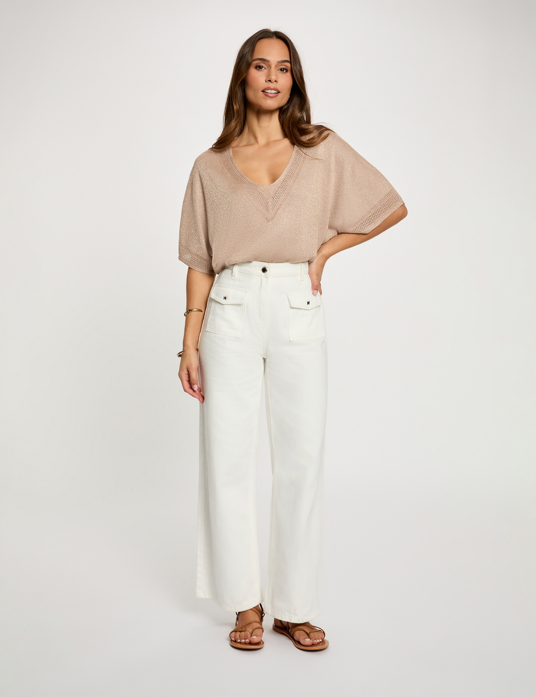 Jersey escote en V manga corta topo mujer