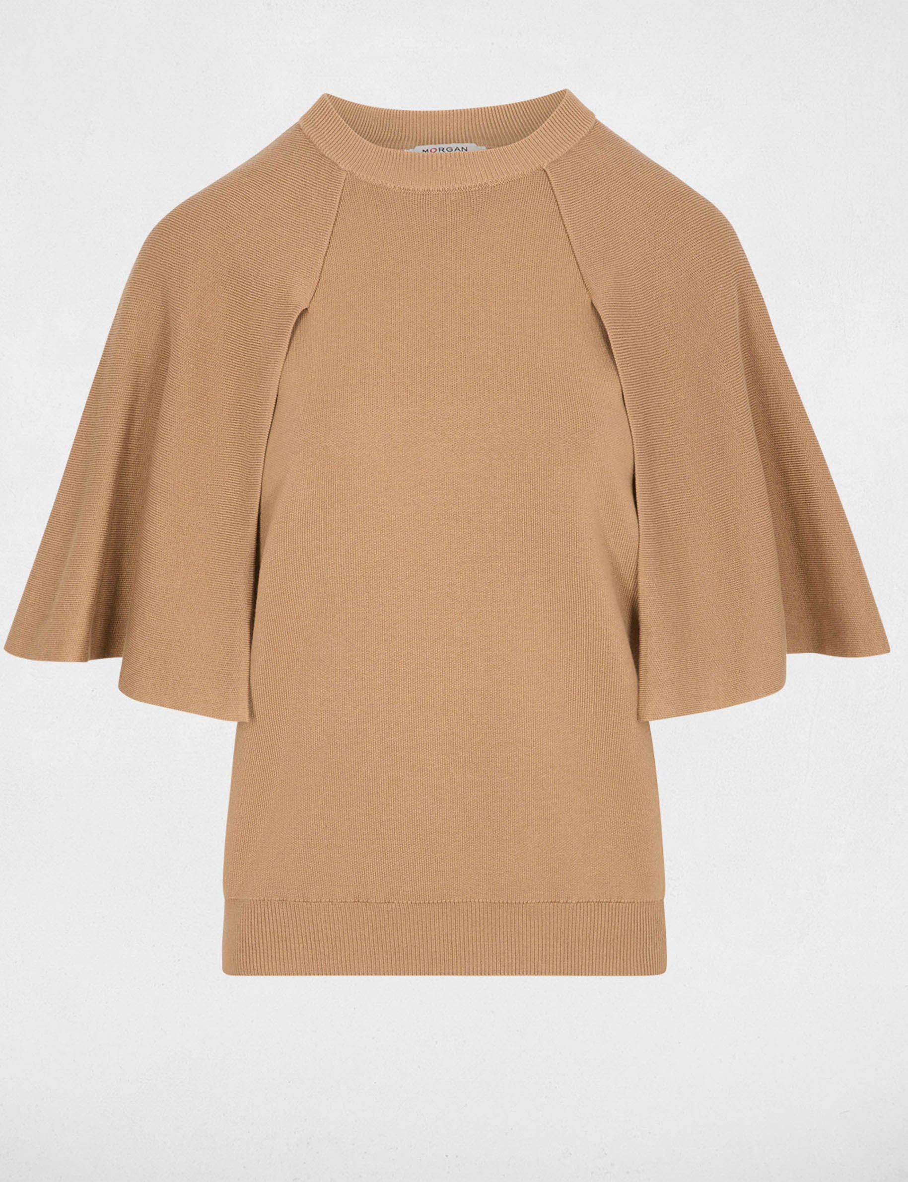 Jersey cuello redondo mangas acampanadas beige mujer
