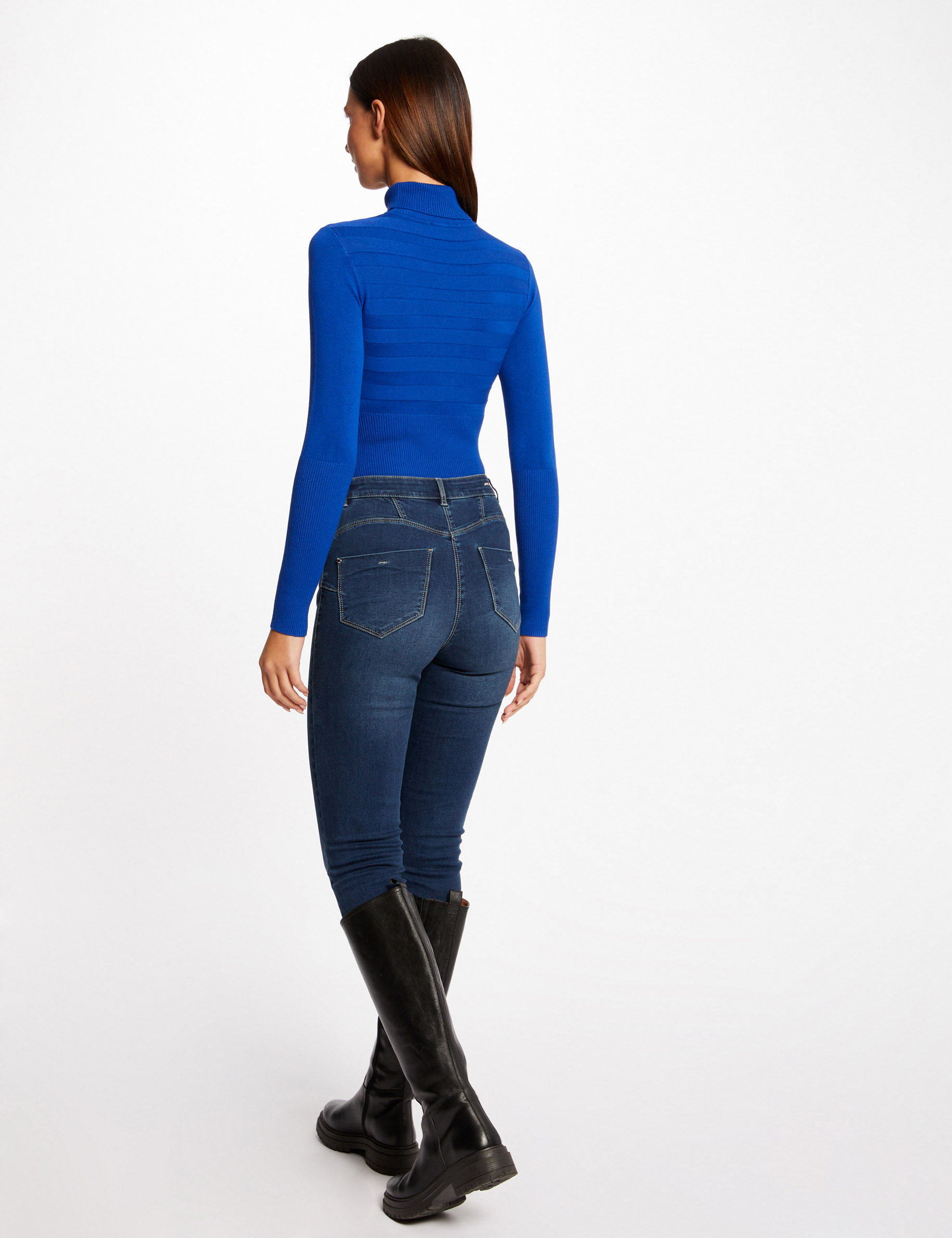Jersey de cuello alto ajustado azul mujer