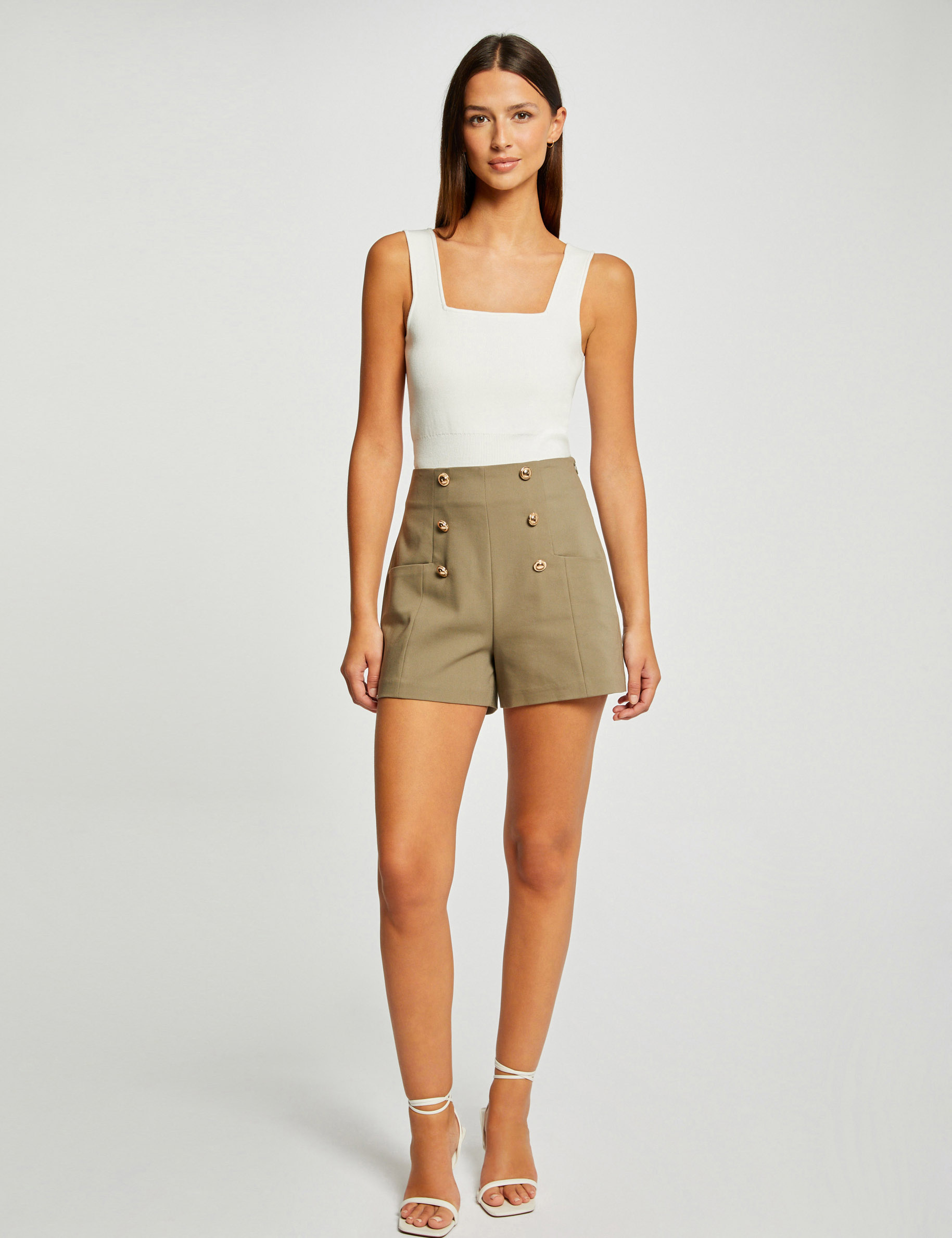 short city recto con botones verde medio mujer Short city recto con botones verde medio mujer