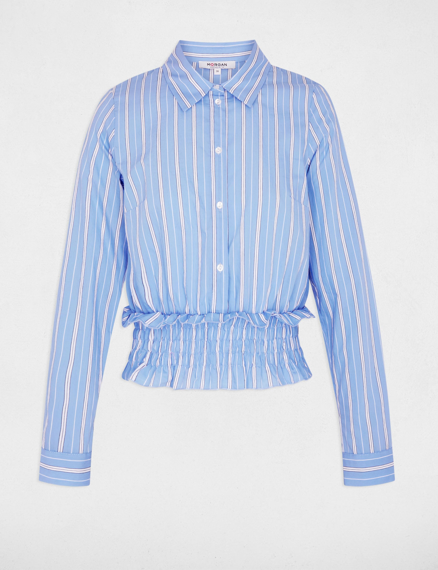 Camisa cropped de rayas azul cielo mujer