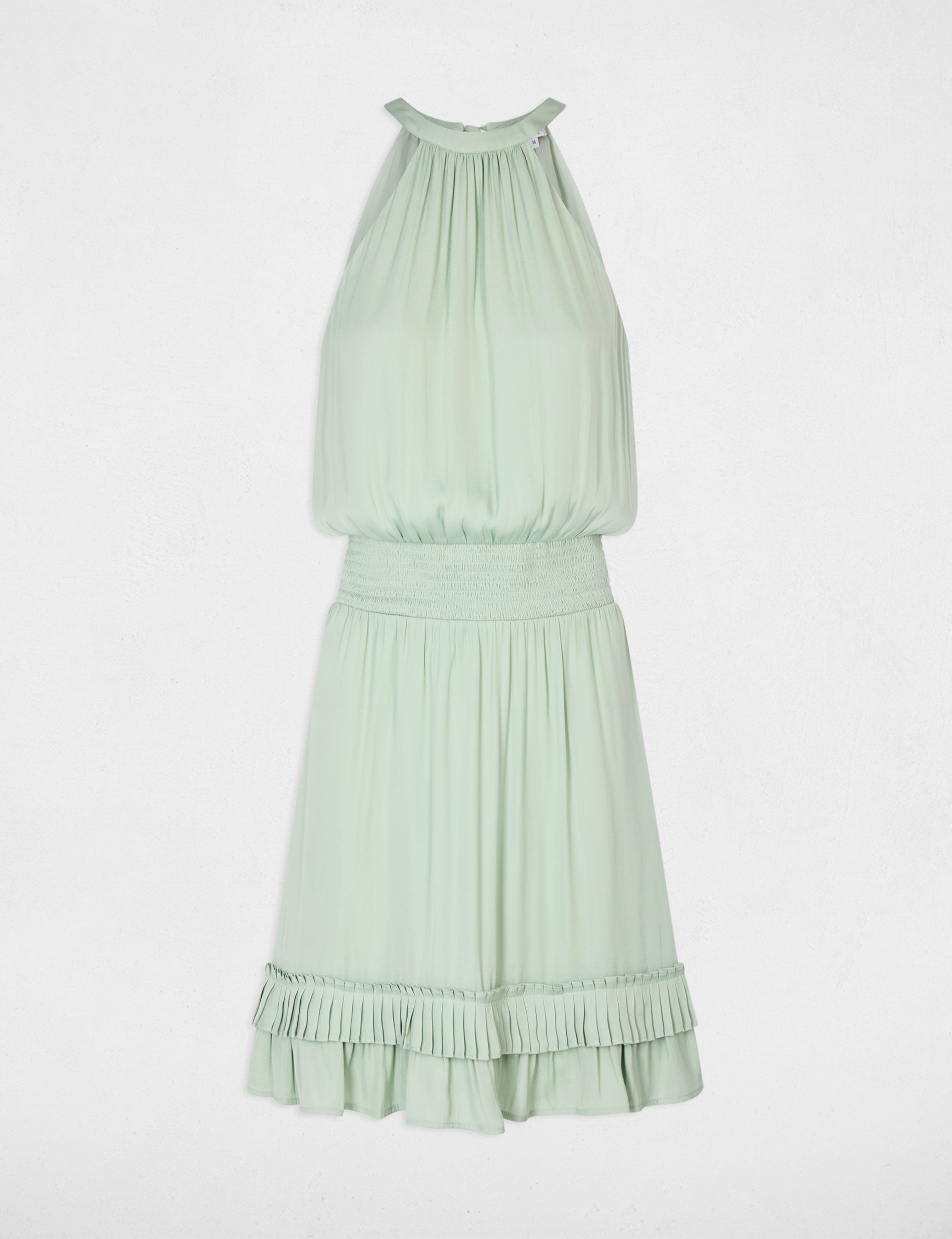 Vestido corto con cuello alto verde pastel mujer