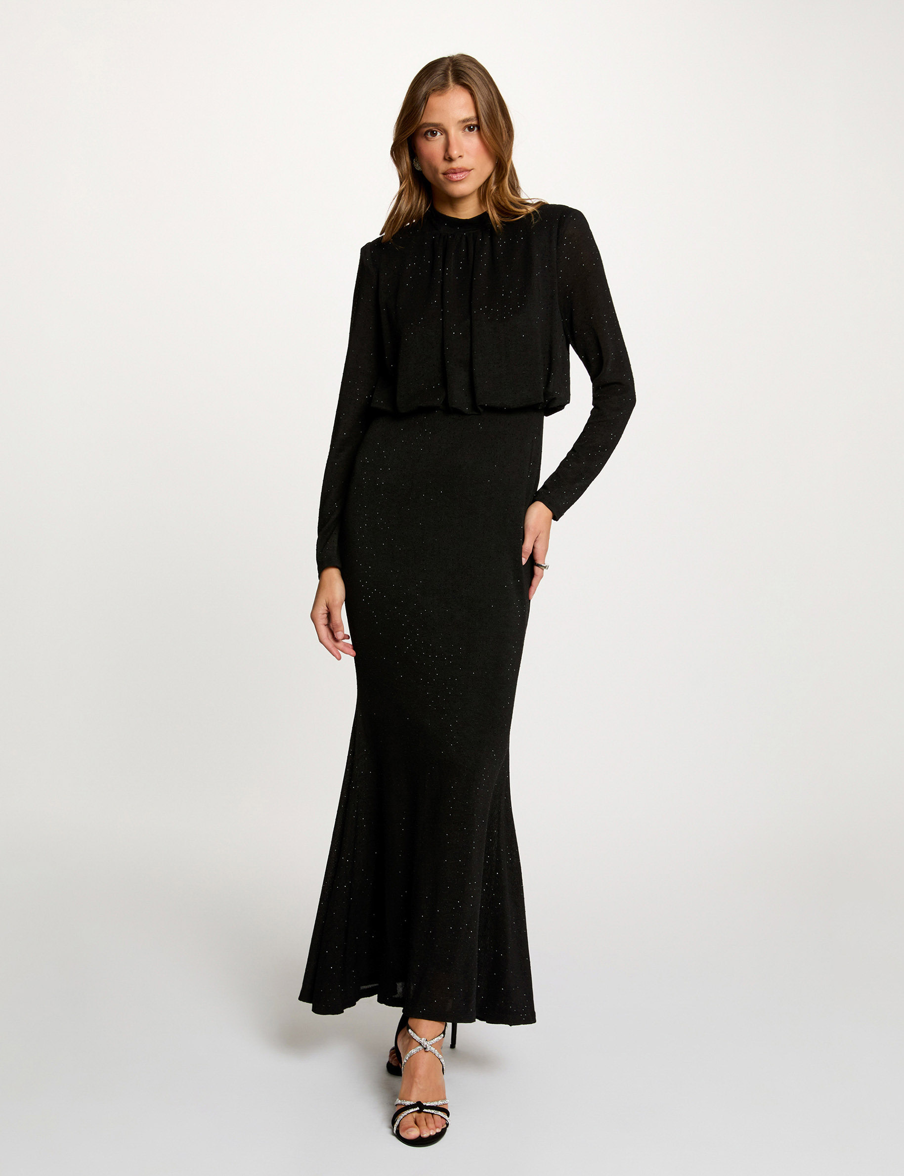 Vestido de punto brillante negro mujer