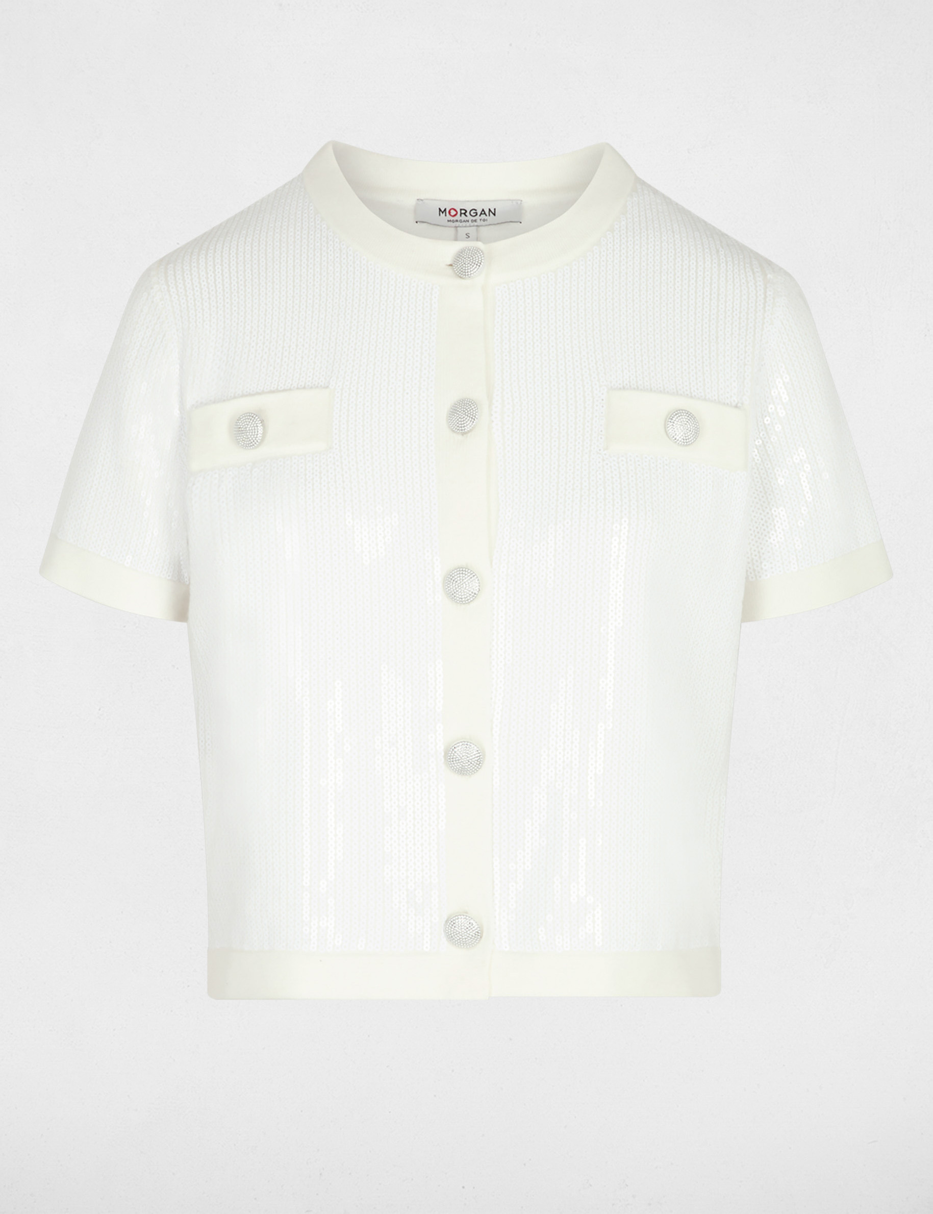 C&aacute;rdigan cuello redondo blanco mujer