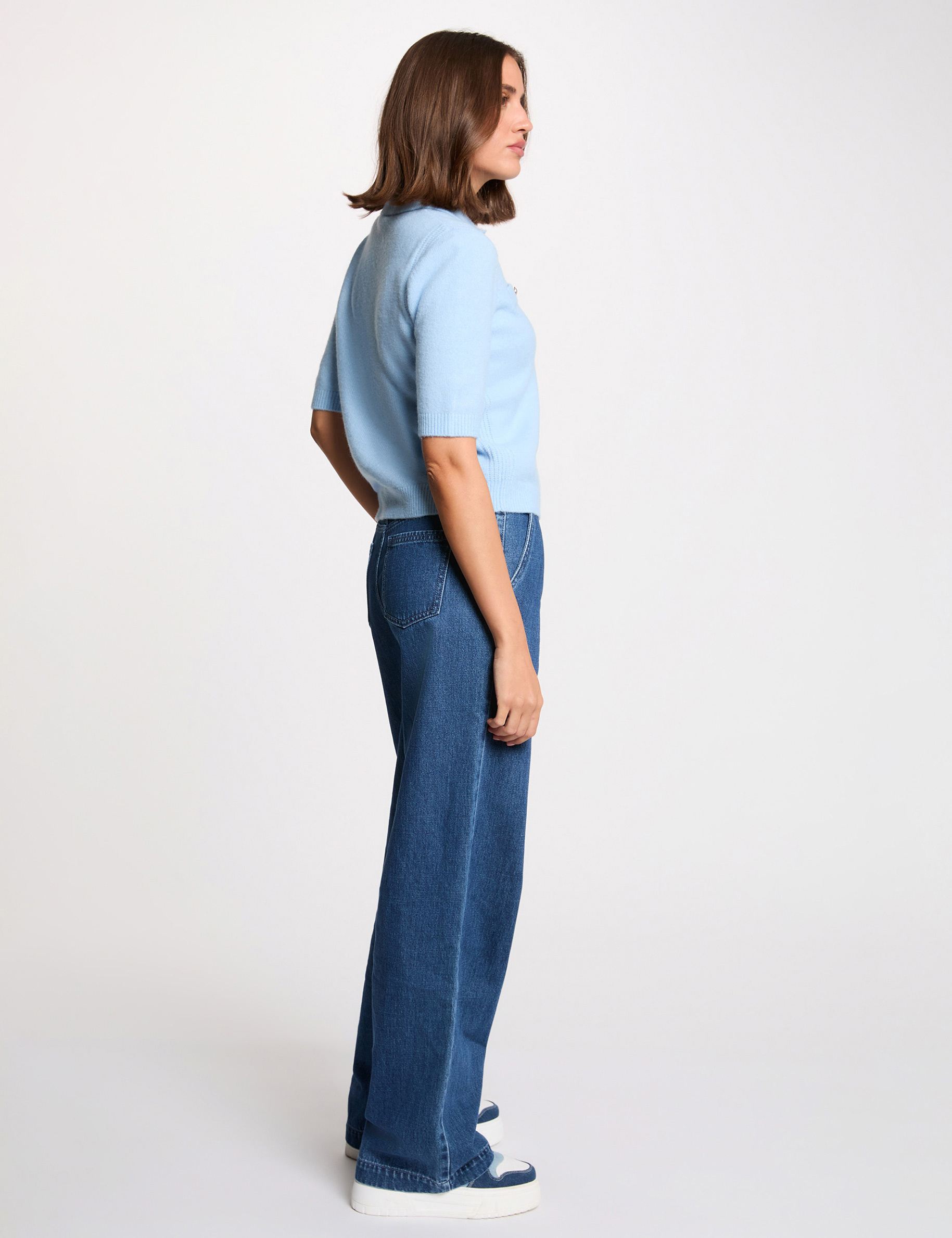 Jersey ajustado con cuello vuelto azul claro mujer