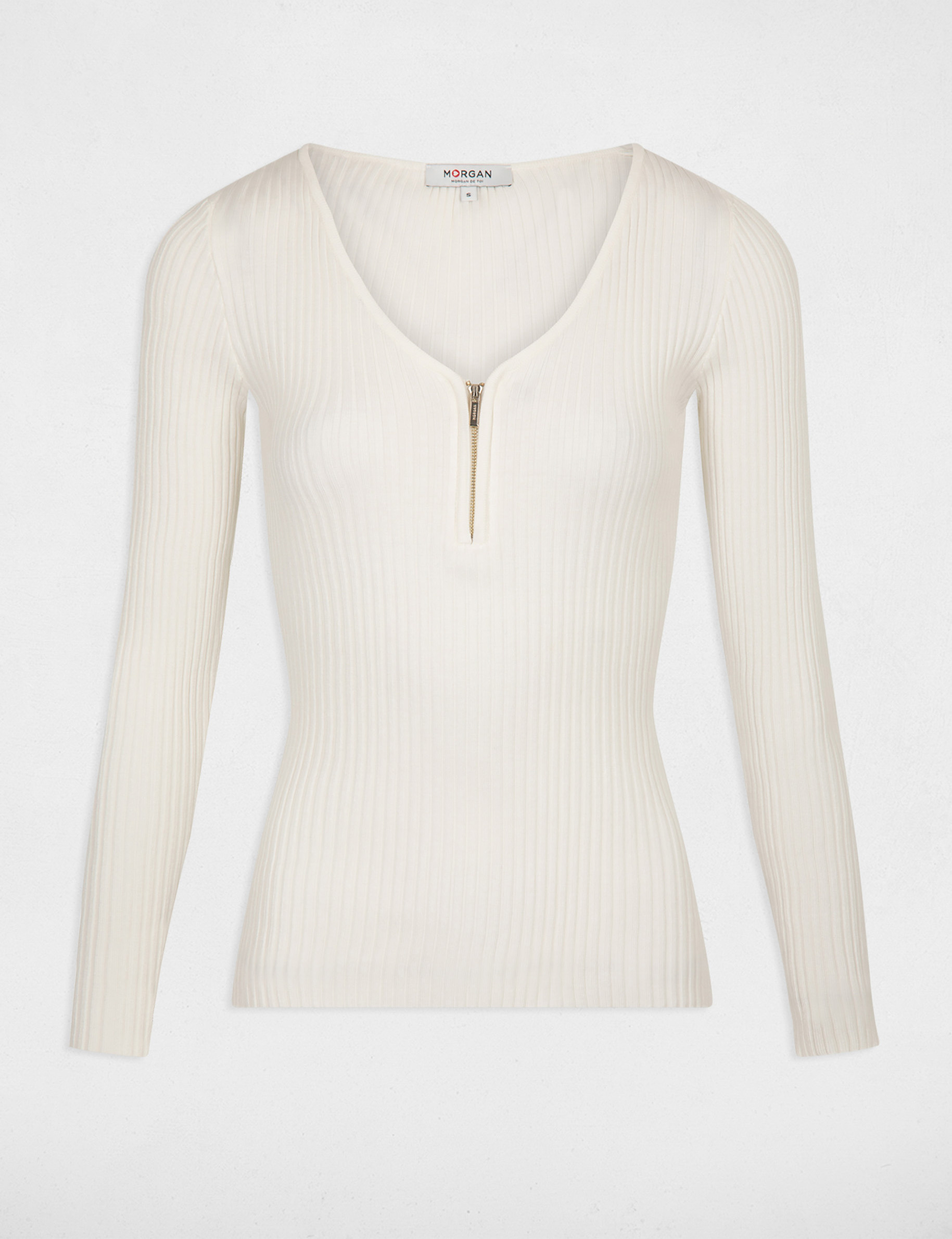 Jersey manga larga punto acanalado crudo mujer