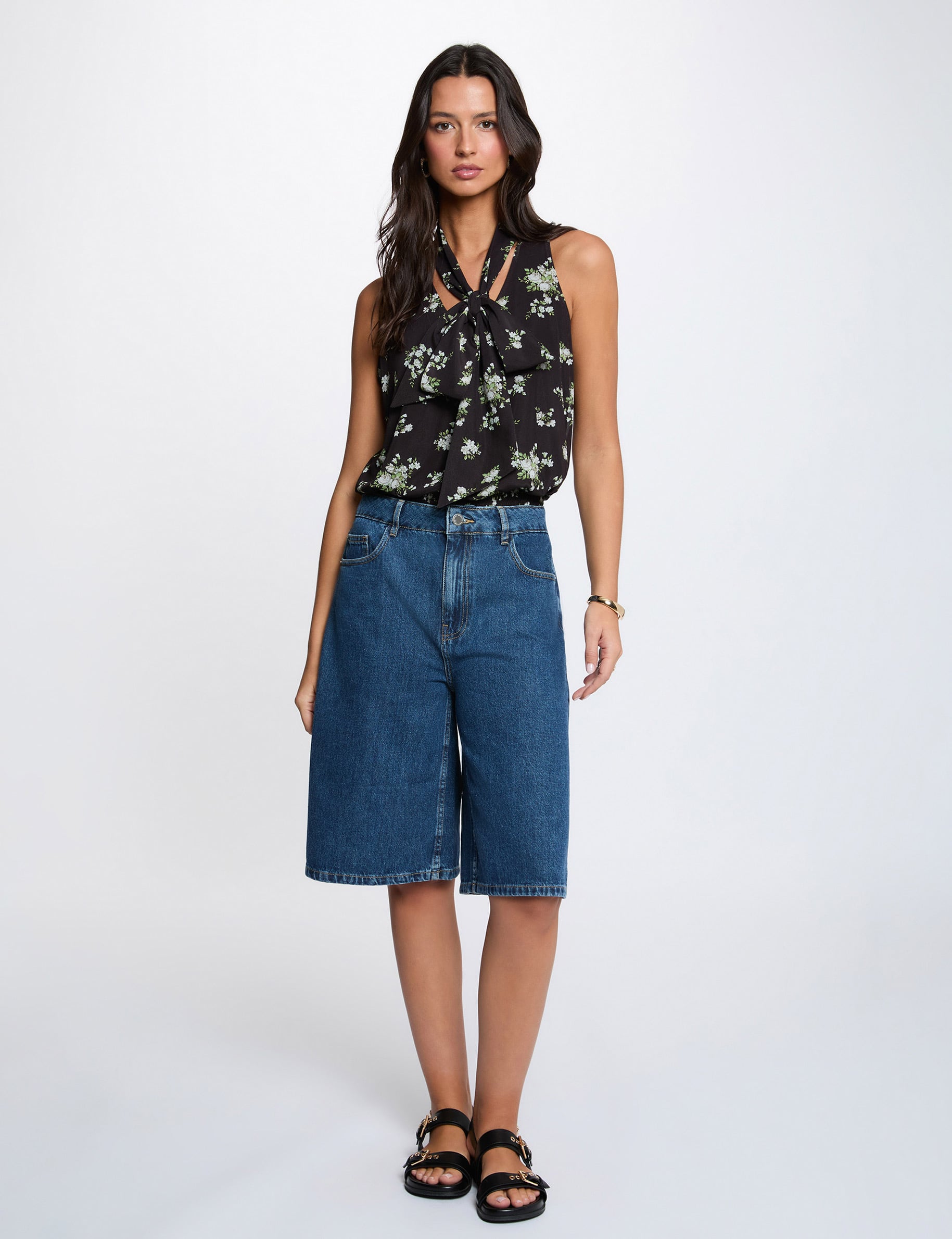 Top sin mangas con cuello lazada multicolor mujer