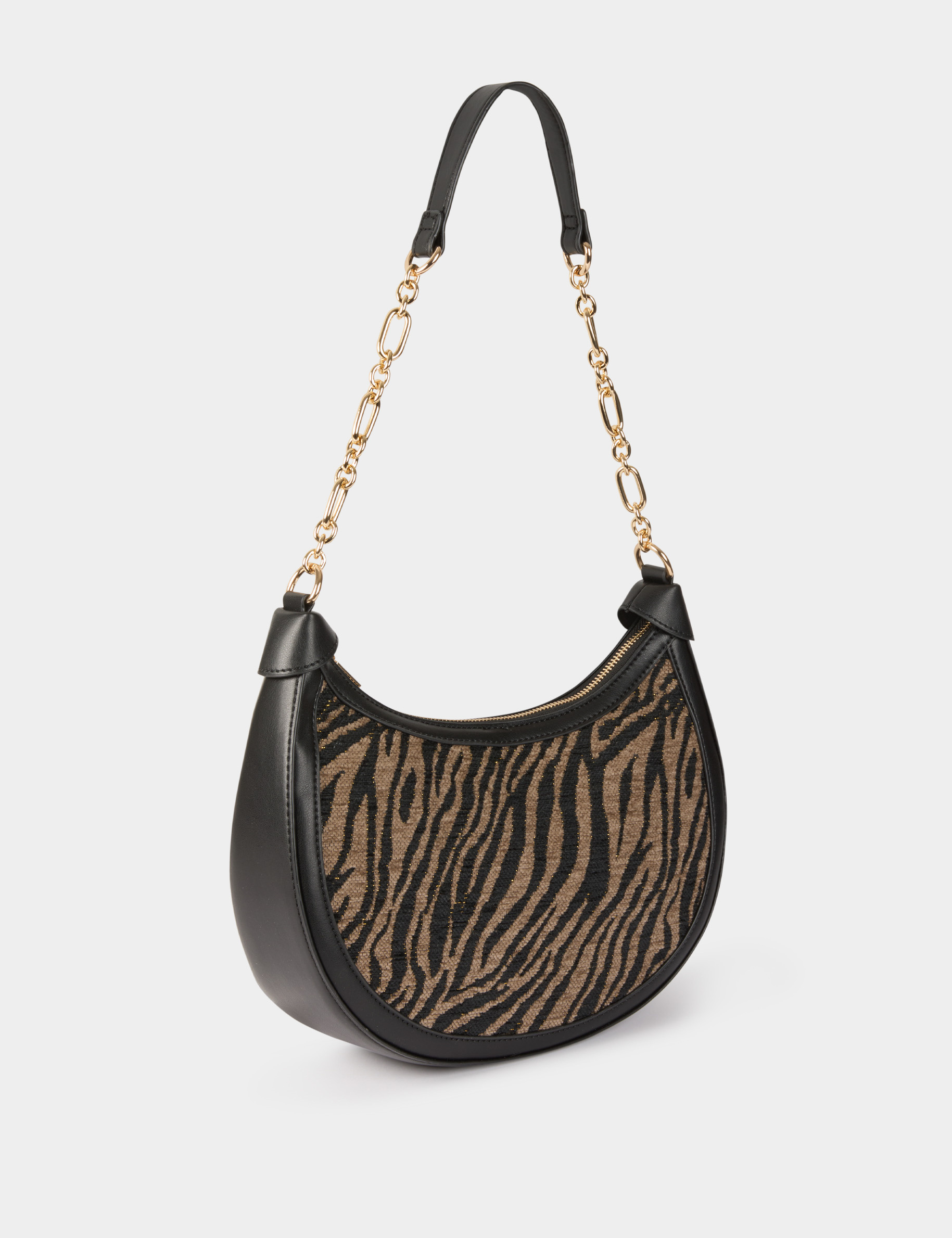 Bolso media luna de cebra negro mujer