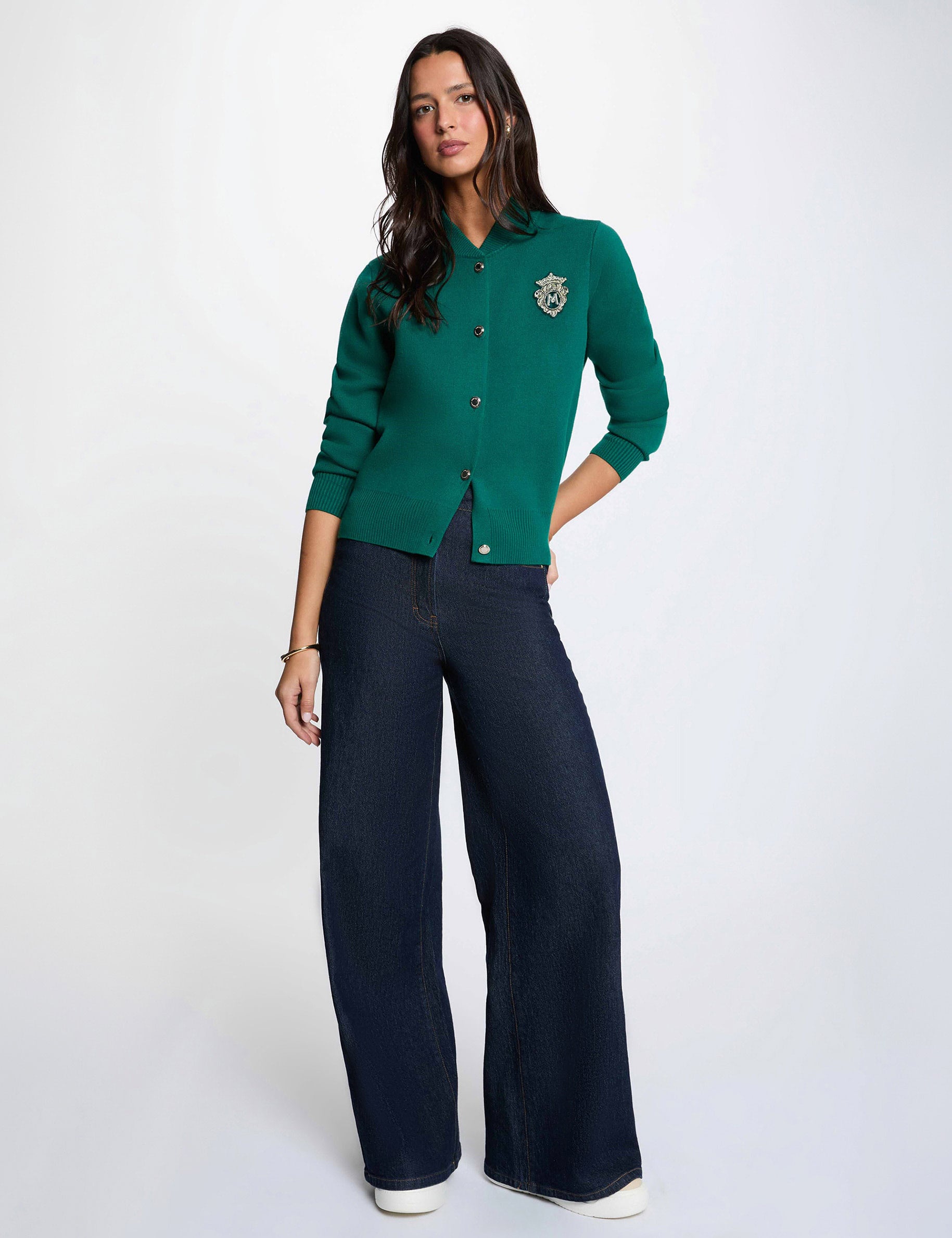 Jersey con cuello teddy verde mujer