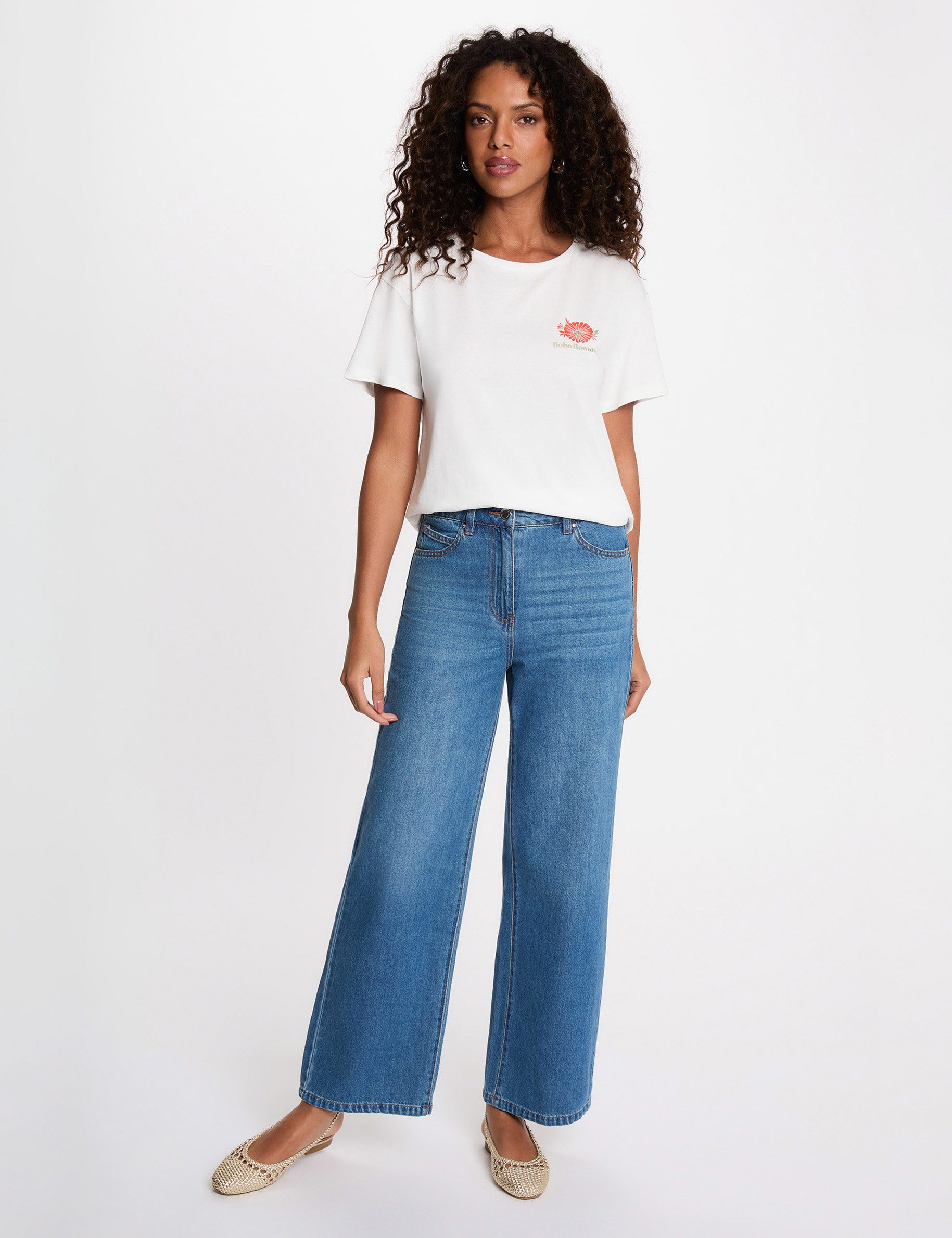Camiseta estampada cuello redondo blanco mujer