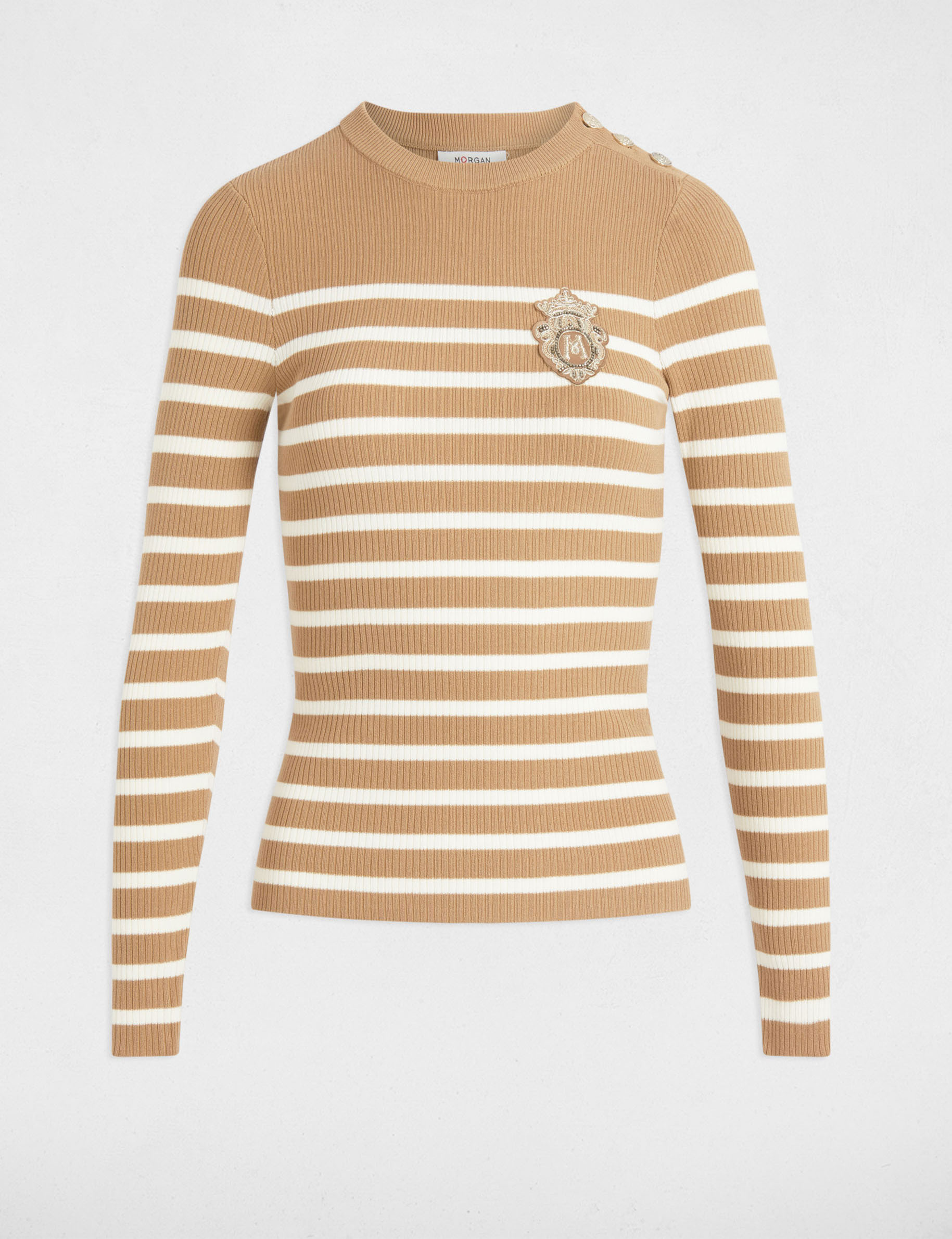 jersey manga larga con rayas camel mujer Jersey manga larga con rayas cámel mujer