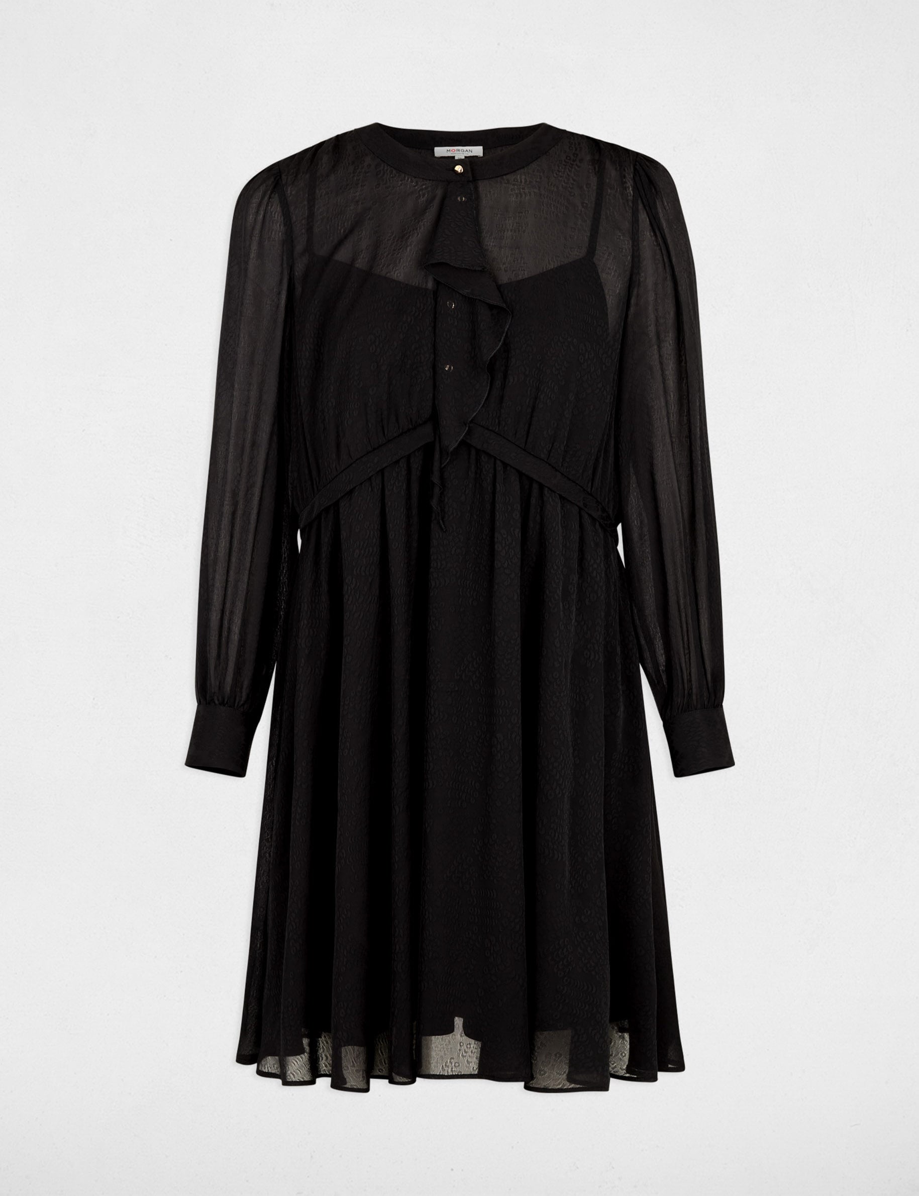 Vestido corto de jacquard negro mujer