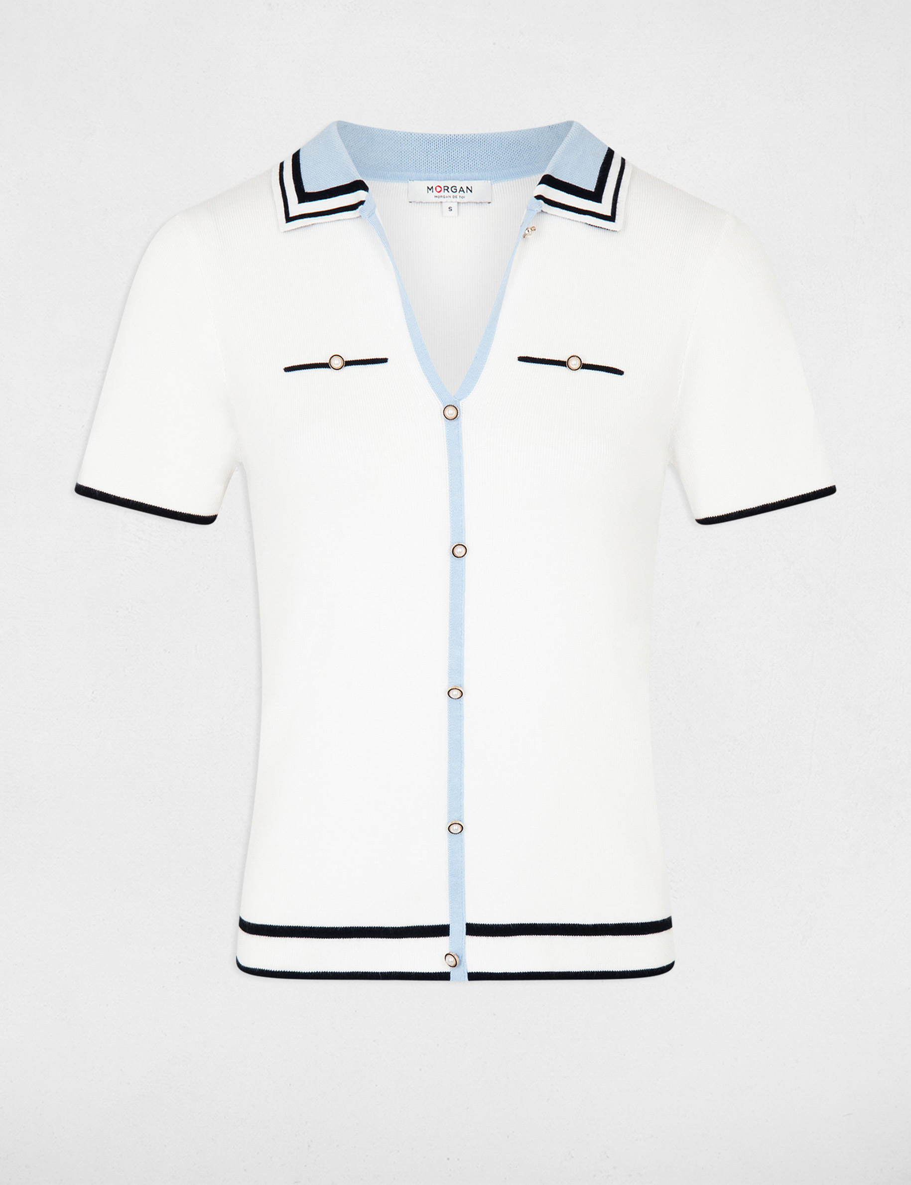 jersey cuello tipo polo manga corta marfil mujer Jersey cuello tipo polo manga corta marfil mujer