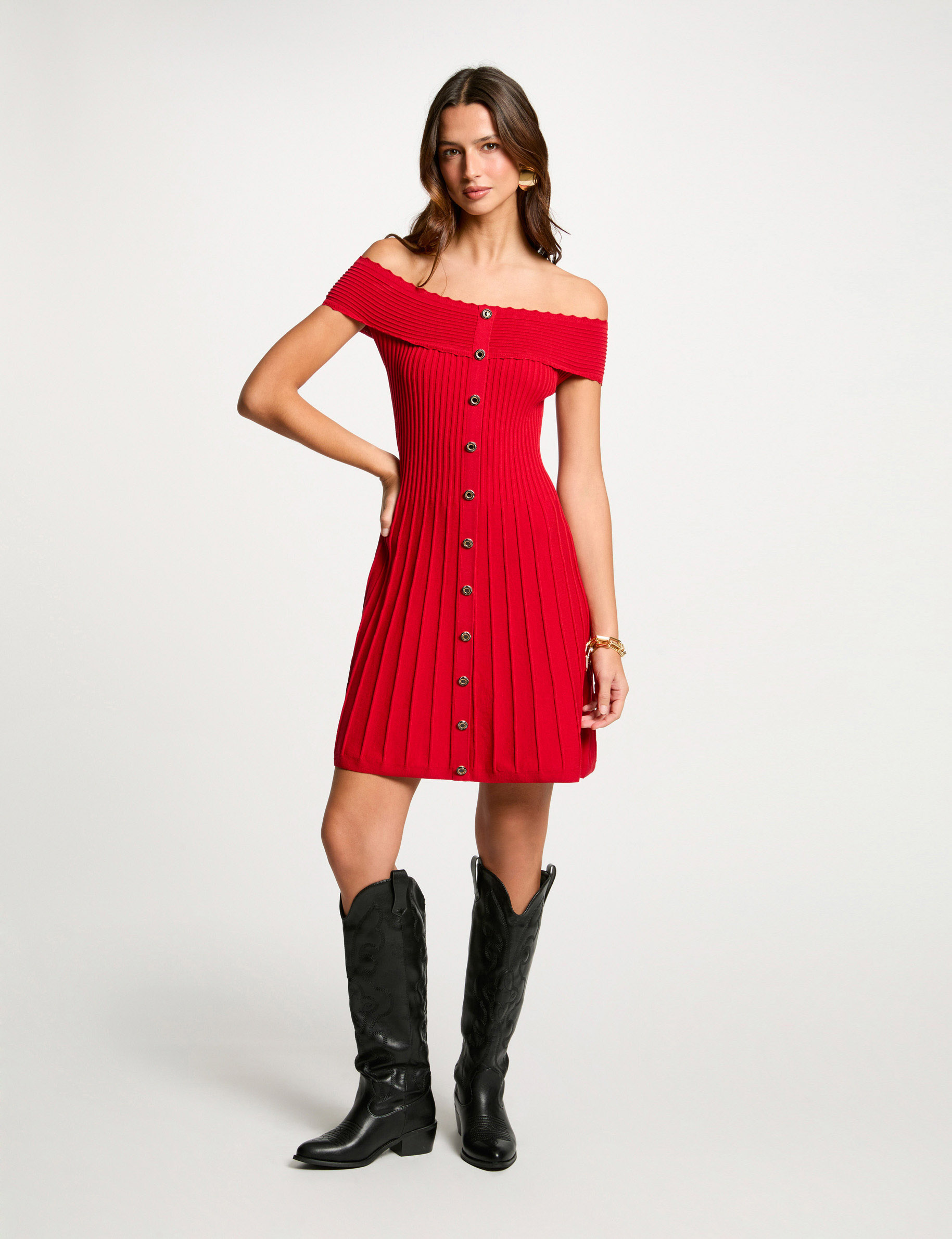 vestido punto corto evase rojo mujer Vestido punto corto evasé rojo mujer