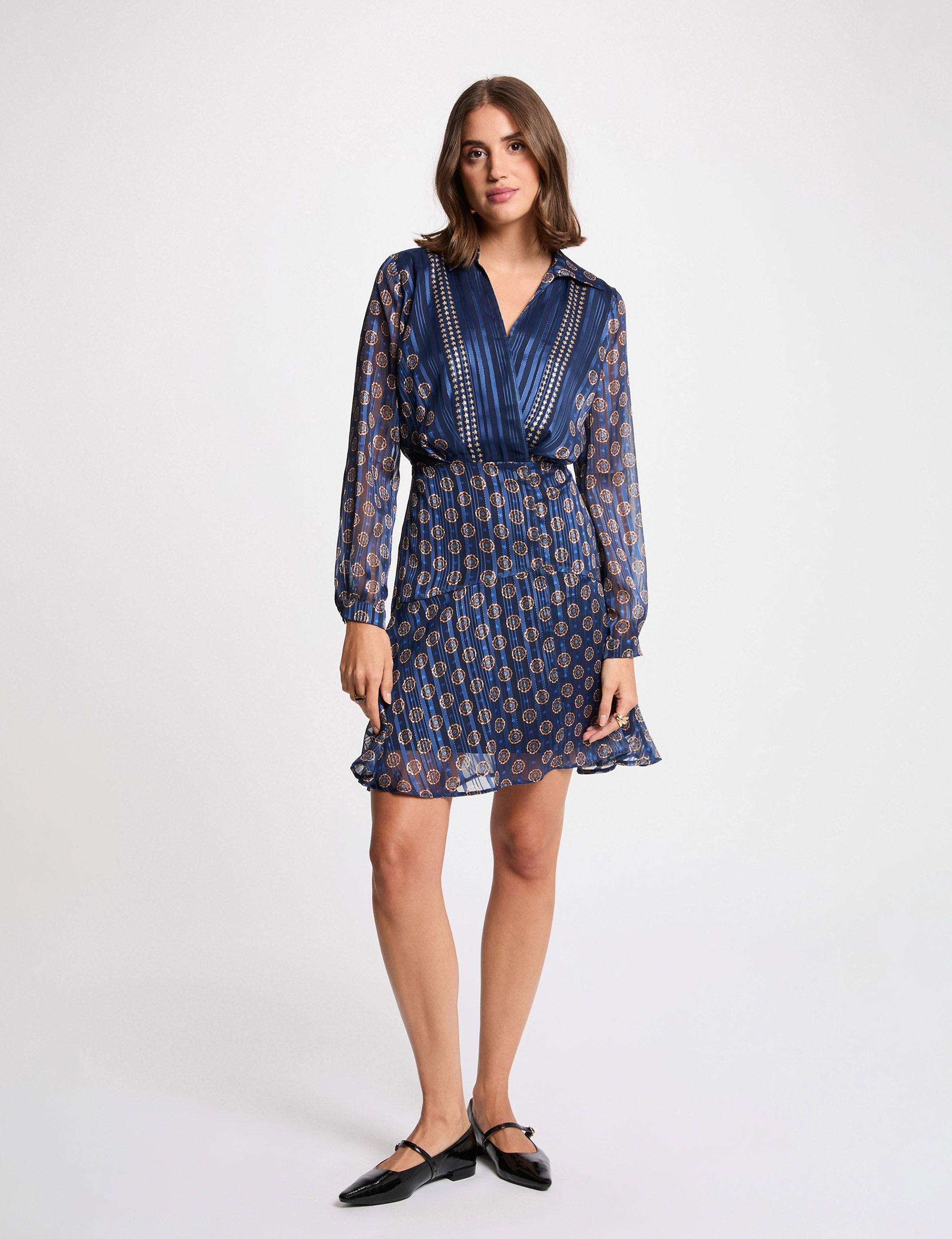 Vestido fluido con cuello en V multicolor mujer