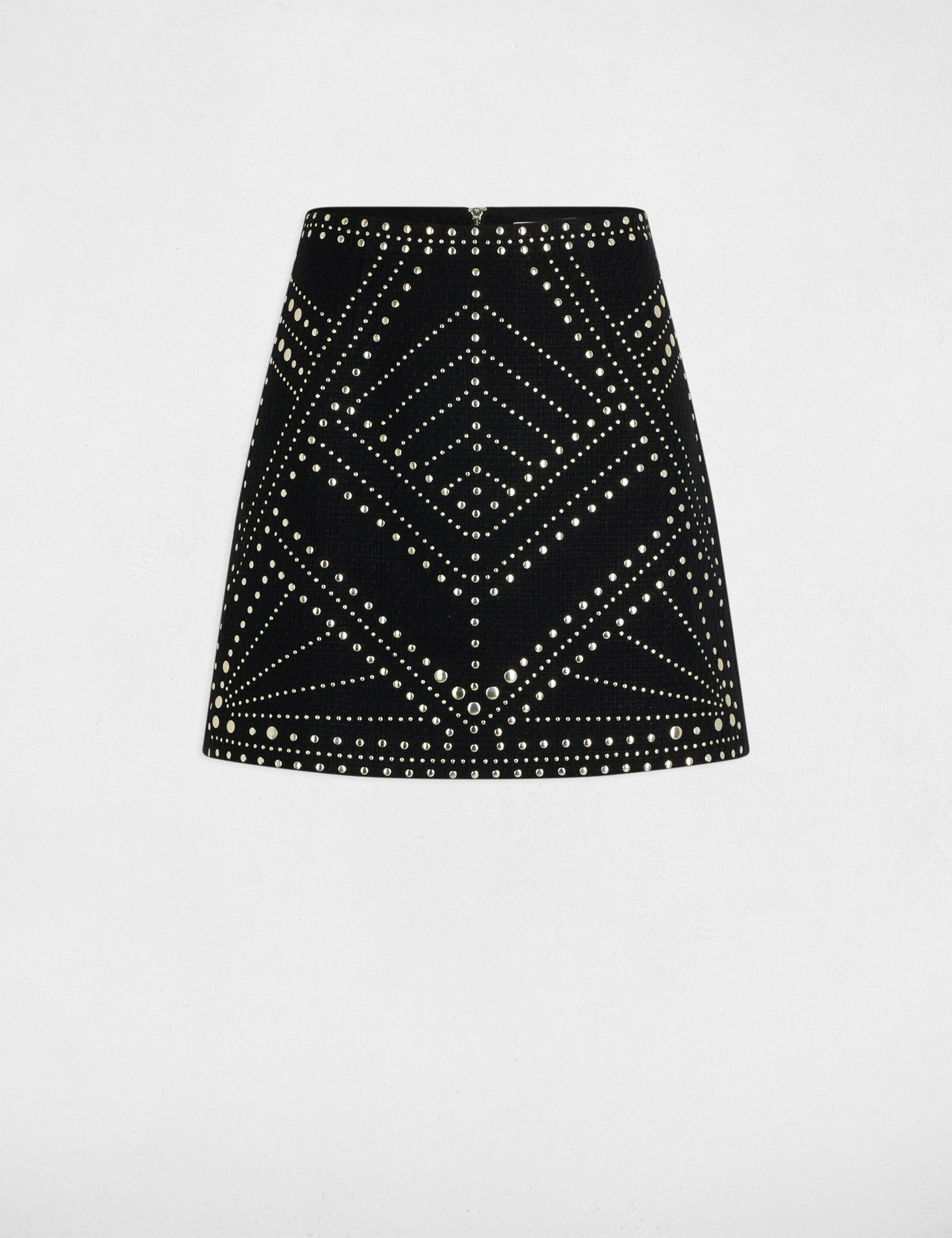 falda corta tweed y tachuelas negro mujer Falda corta tweed y tachuelas negro mujer