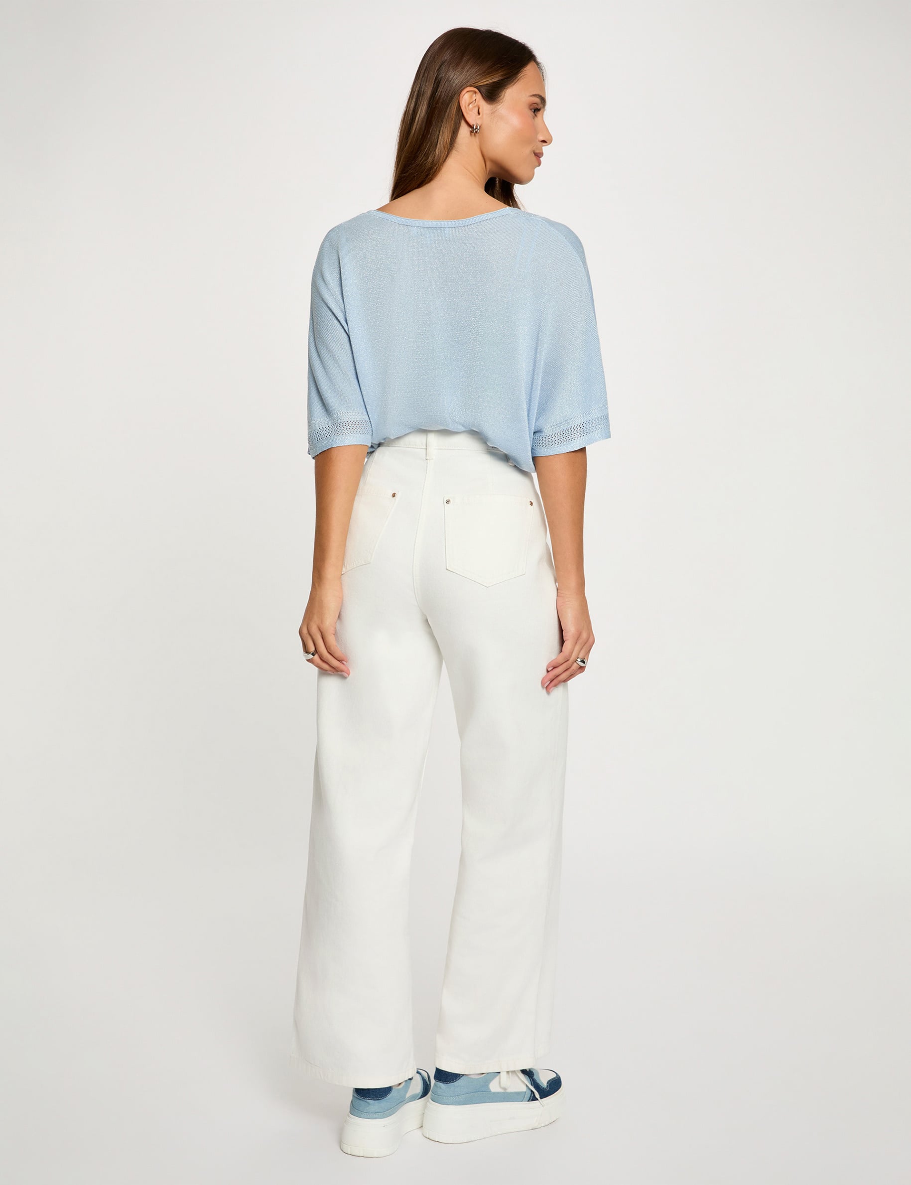 Jersey escote en V manga corta azul cielo mujer