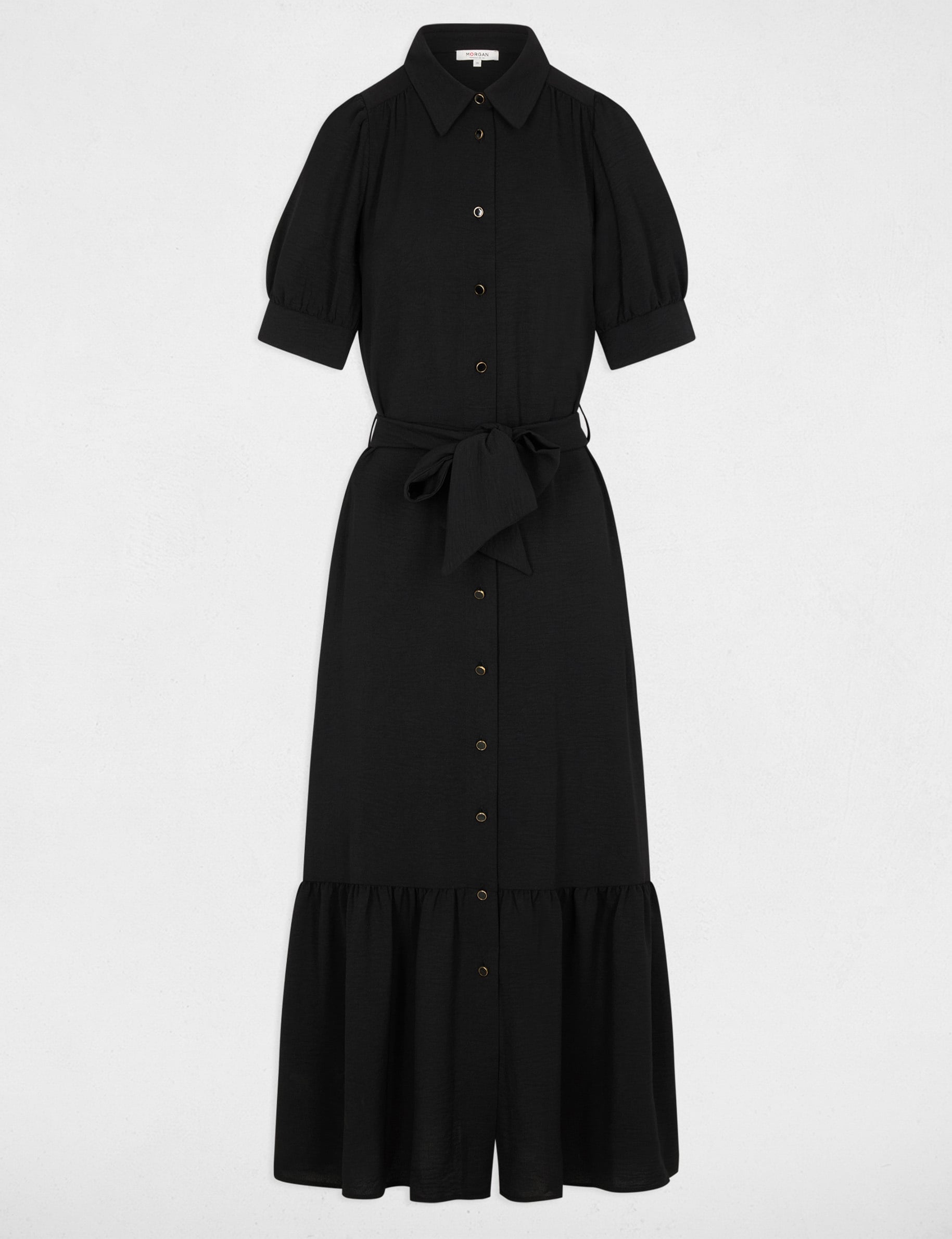 Vestido de punto con mangas abullonadas negro mujer