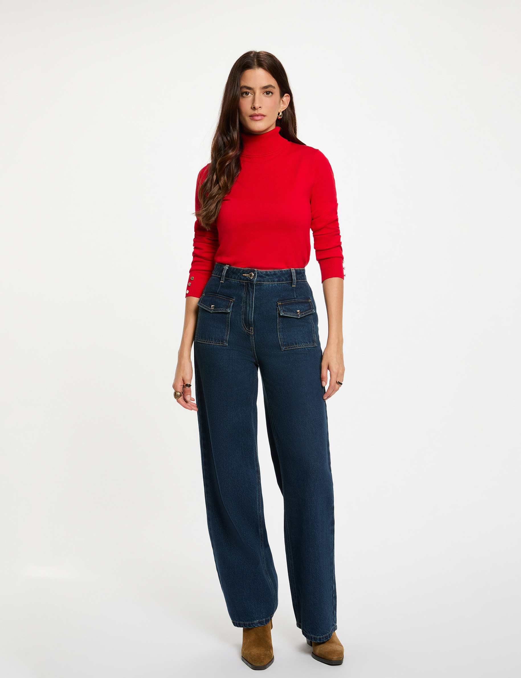 Jersey de cuello alto rojo mujer