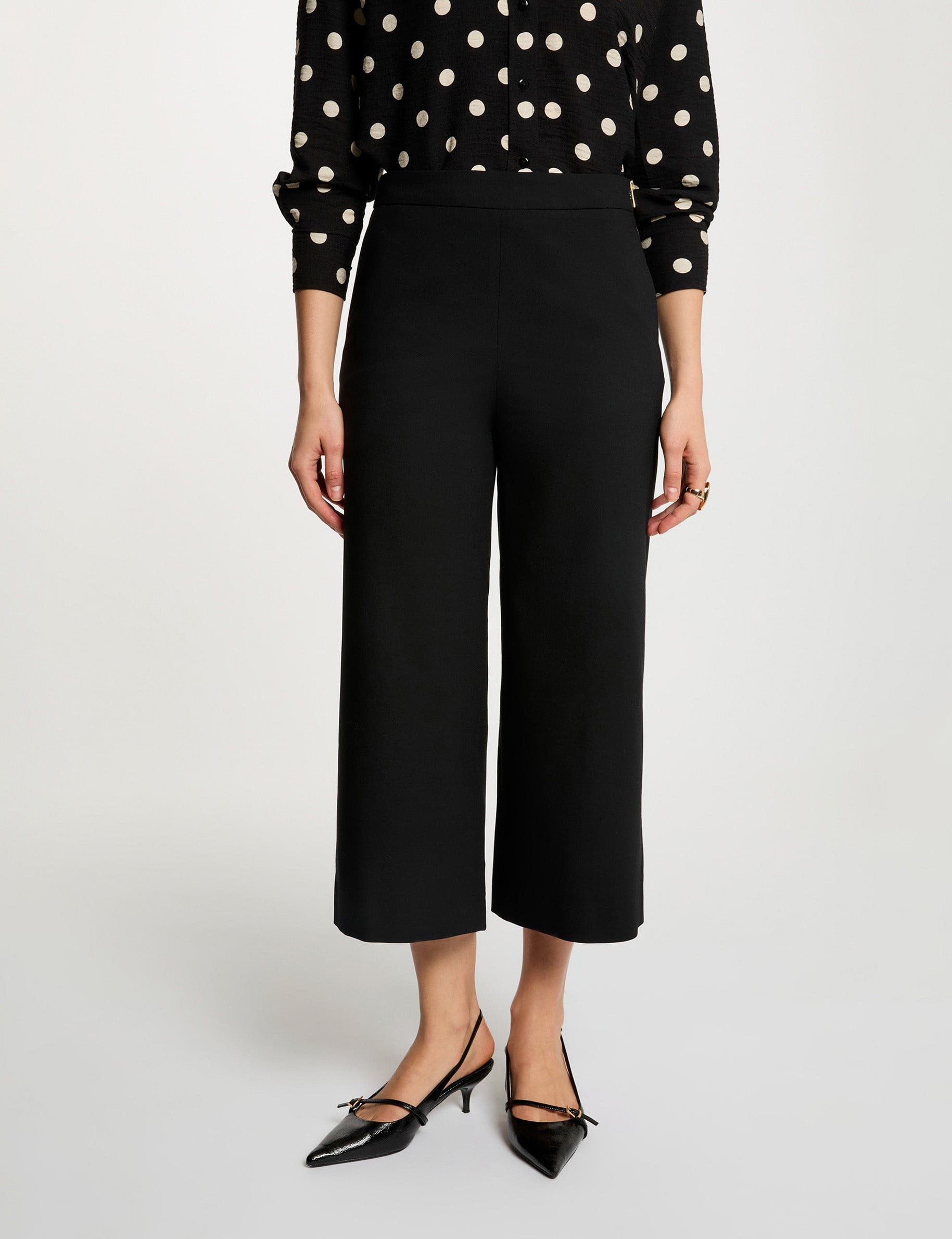 Pantal&oacute;n ancho de tiro alto negro mujer