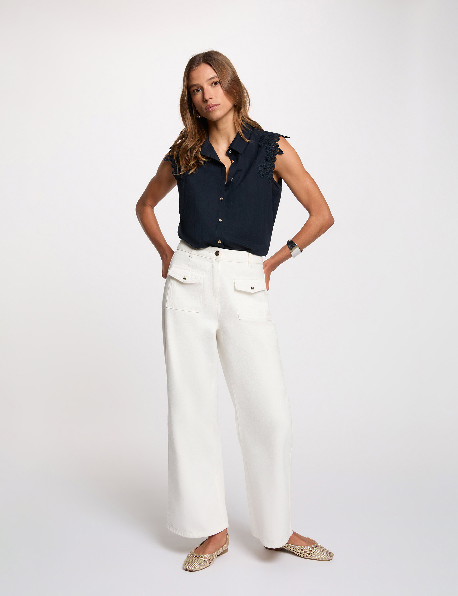 Camisa sin mangas azul marino mujer