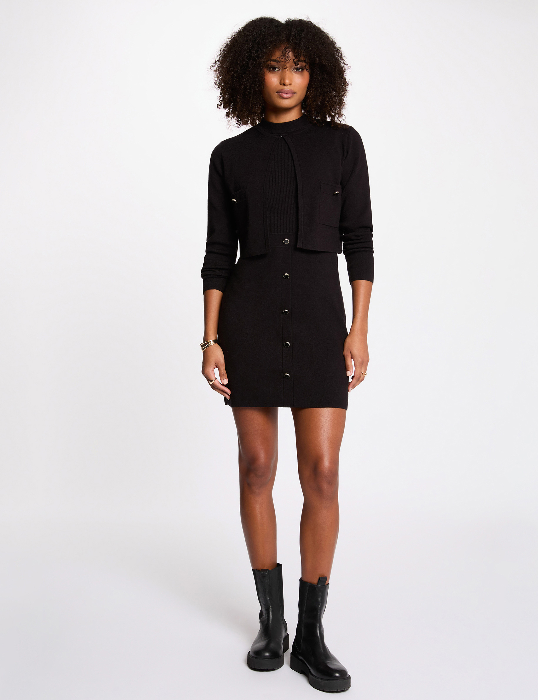 Vestido de punto efecto 2 en 1 negro mujer