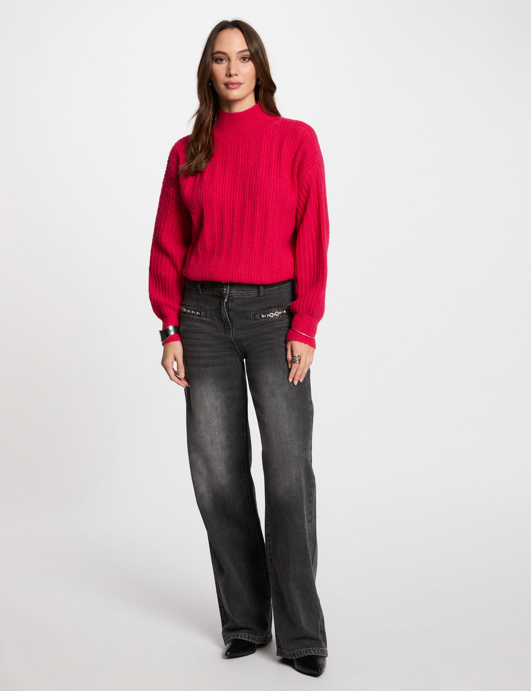 jersey con cuello alto rosa frambuesa mujer Jersey con cuello alto rosa frambuesa mujer