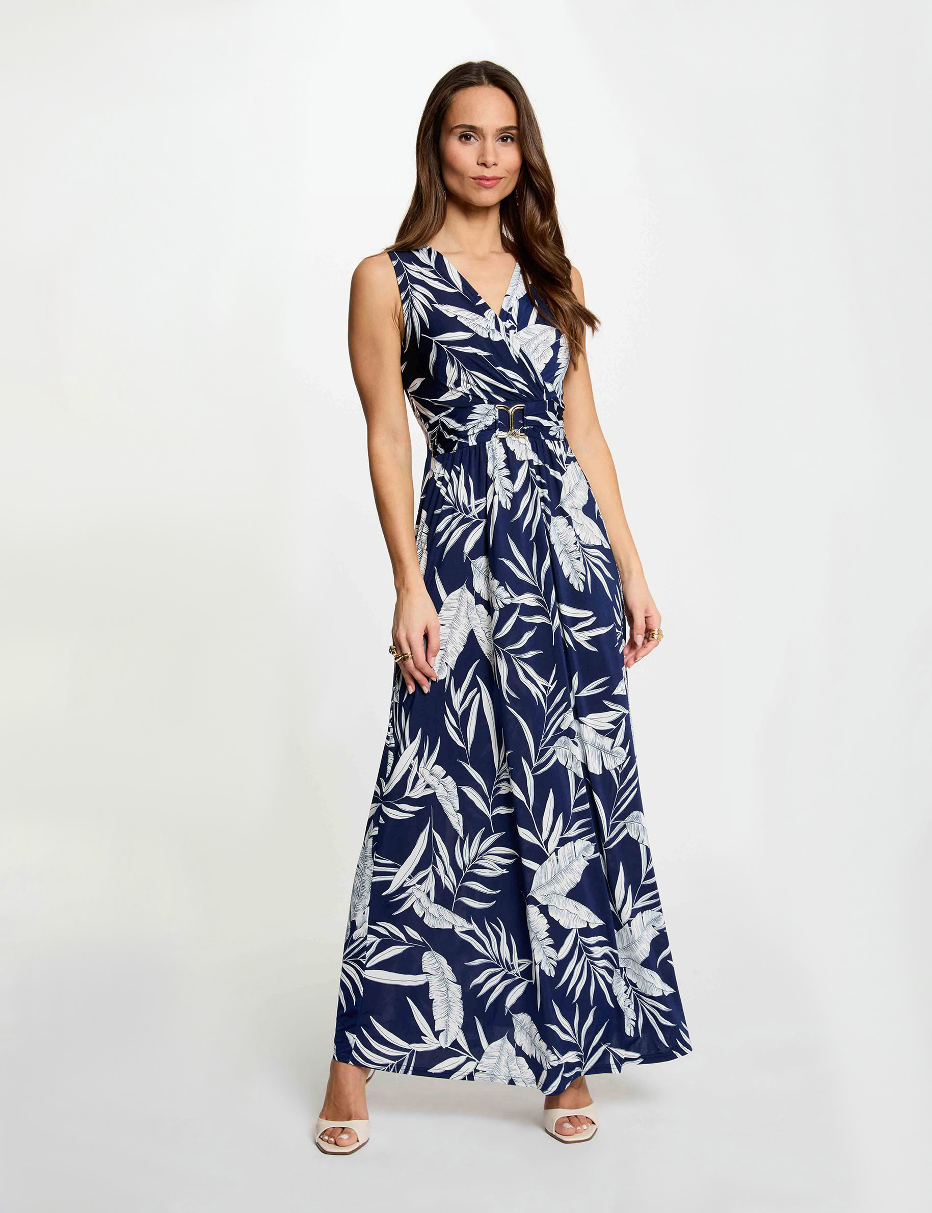 Vestido largo escotado multicolor mujer