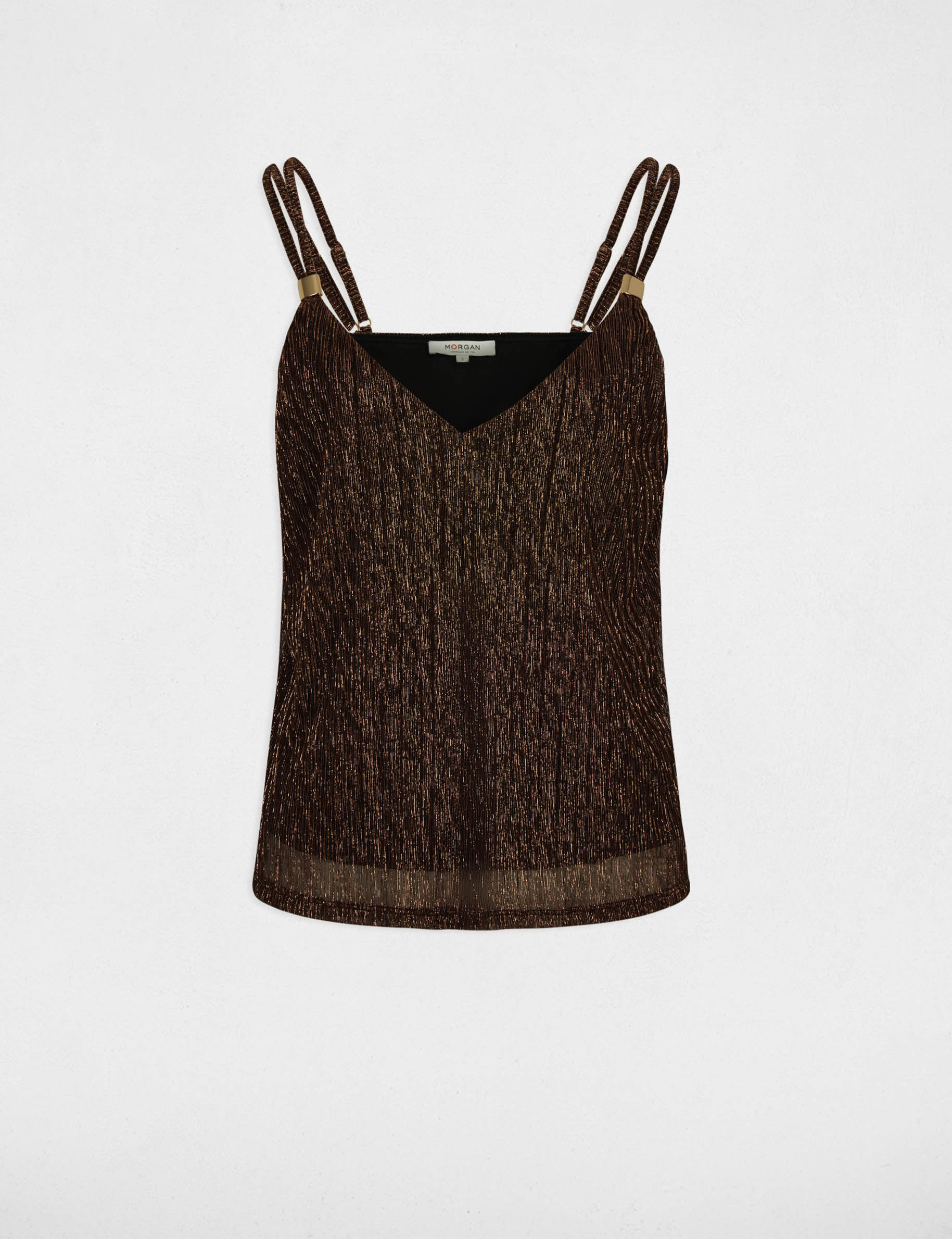 Top plisado con cuello en V marr&oacute;n oscuro mujer