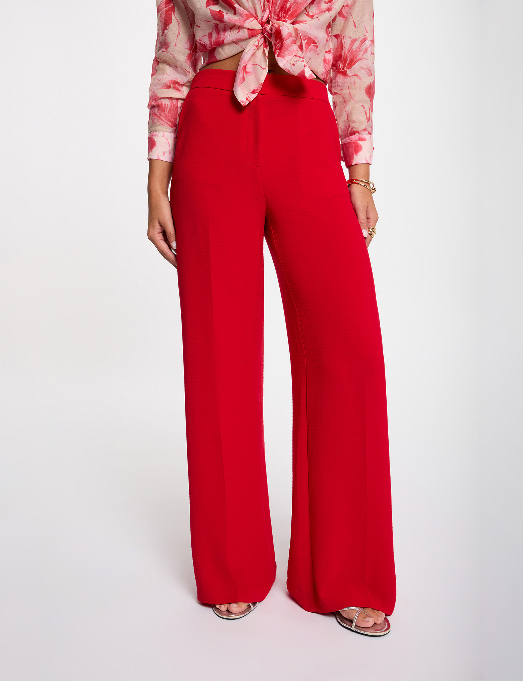 Pantal&oacute;n ancho y fluido rojo mujer