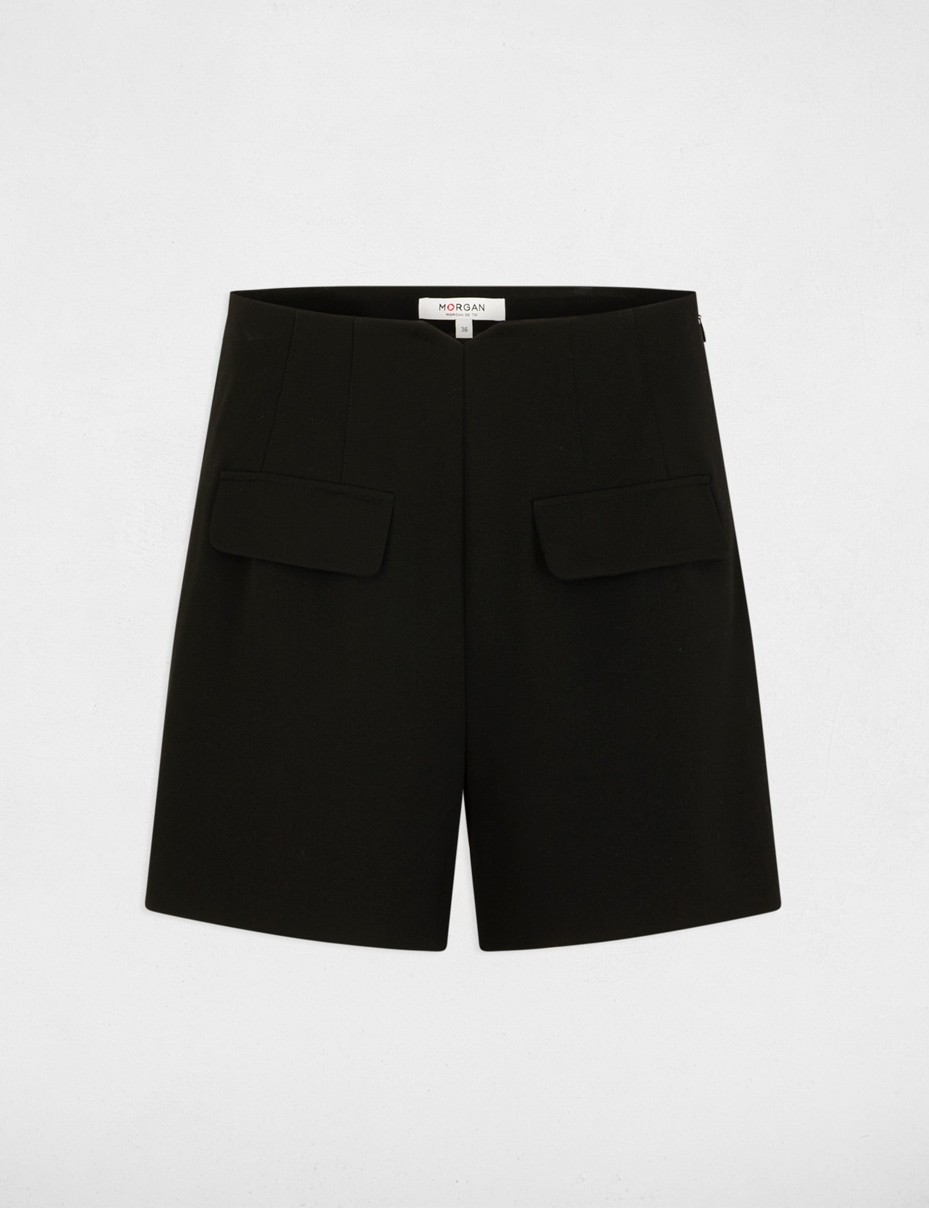 Pantal&oacute;n corto de cintura alta negro mujer
