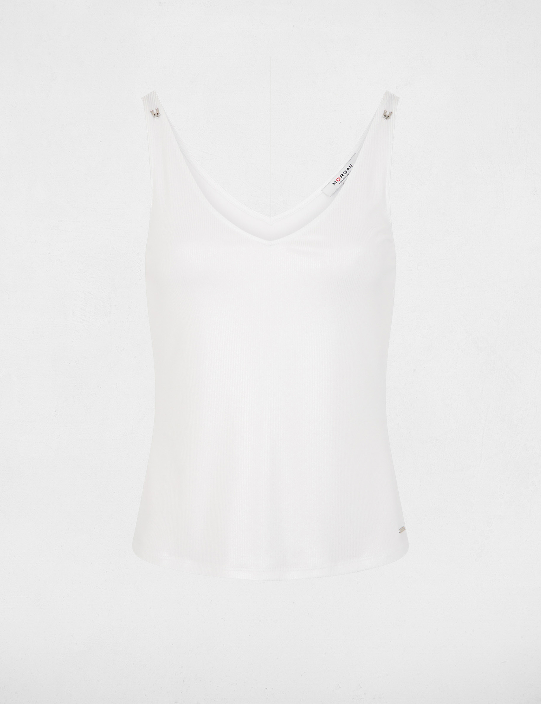 Top brillante con cuello en V blanco mujer