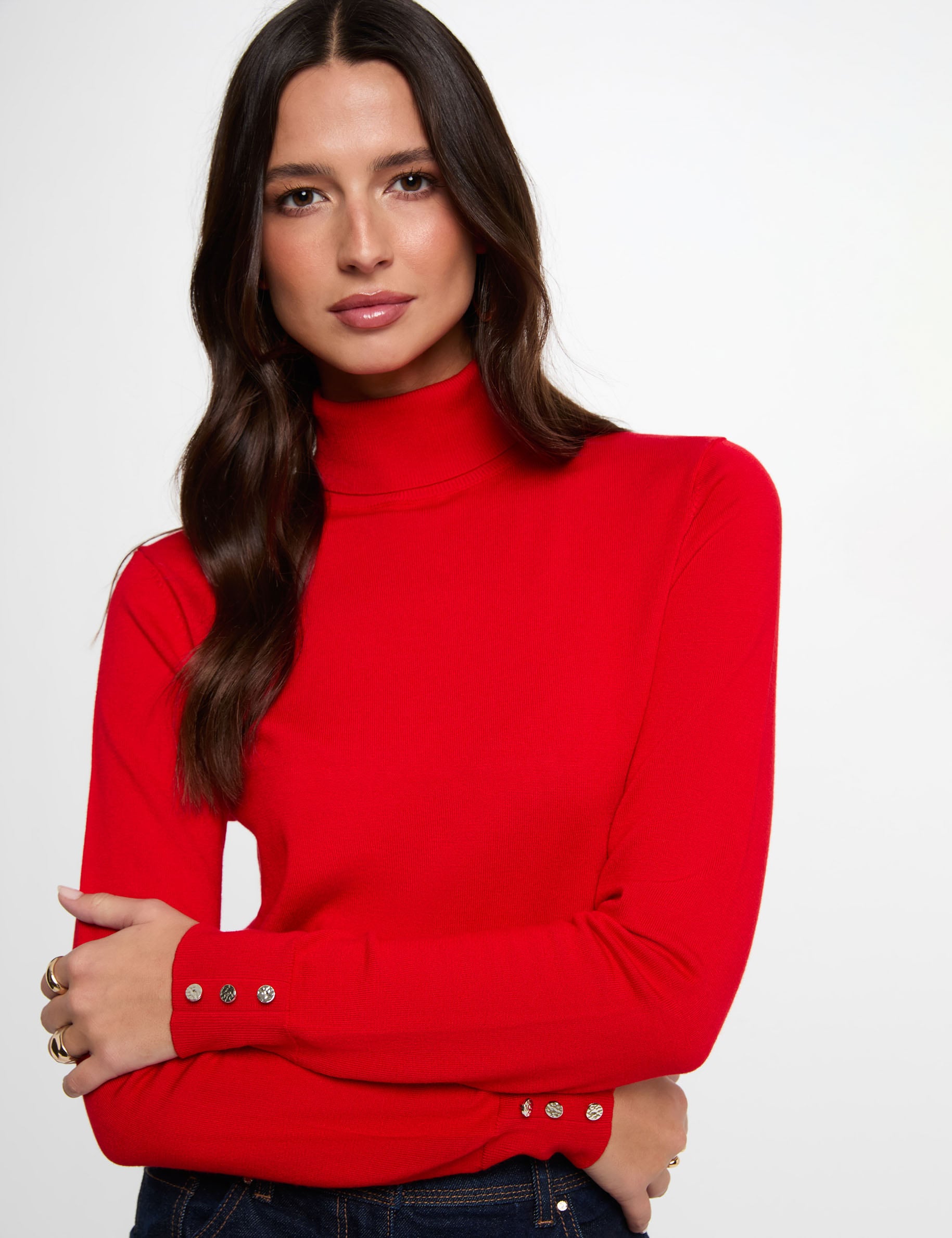 Jersey de cuello alto rojo mujer
