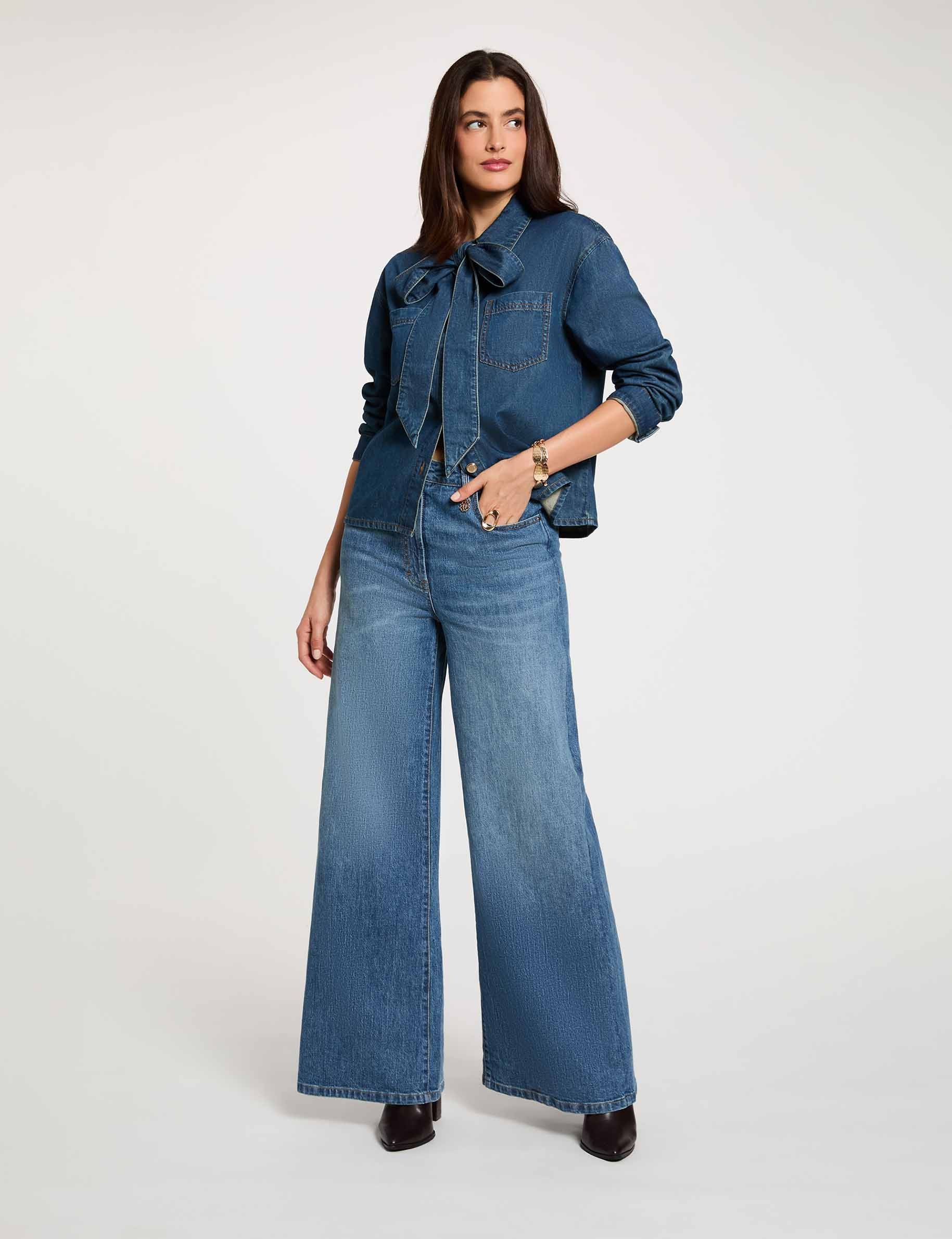 Vaqueros anchos de tiro alto denim stone mujer