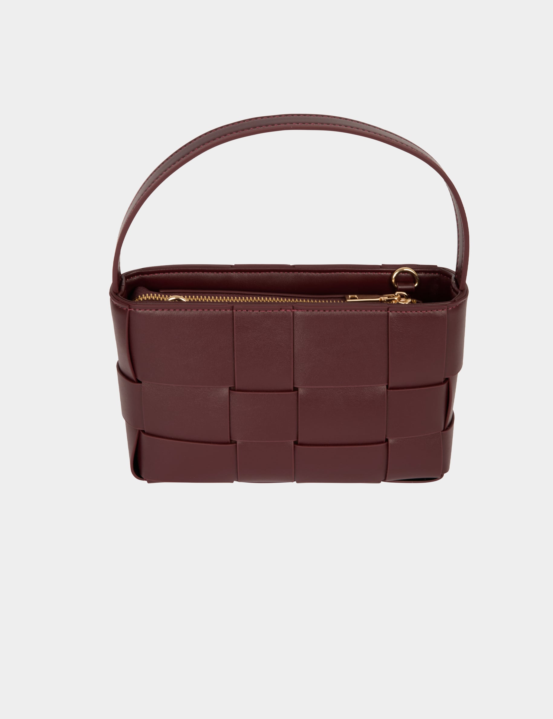 Bolso trenzado de polipiel burdeos mujer