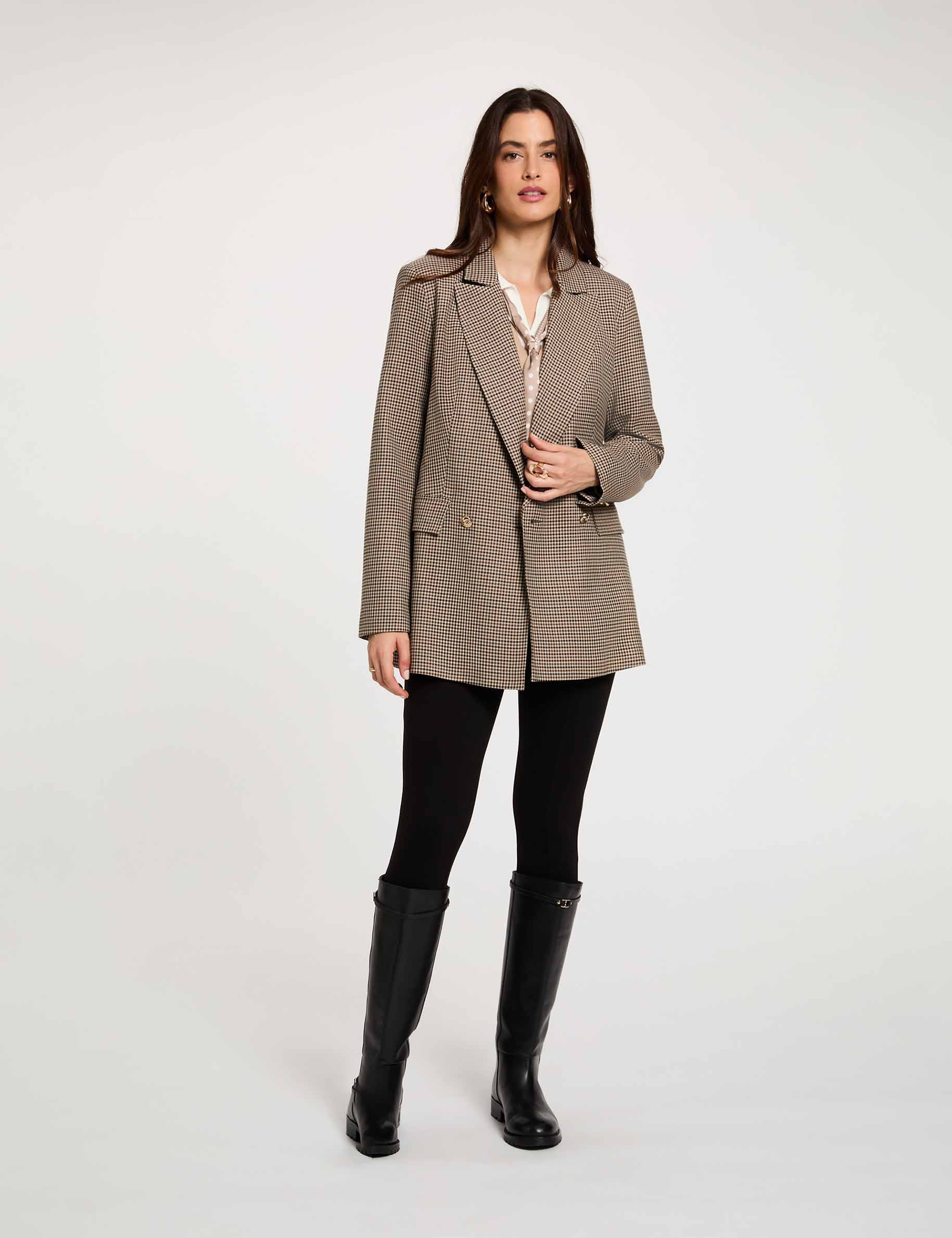 Blazer recto con cuello de solapa marr&oacute;n mujer