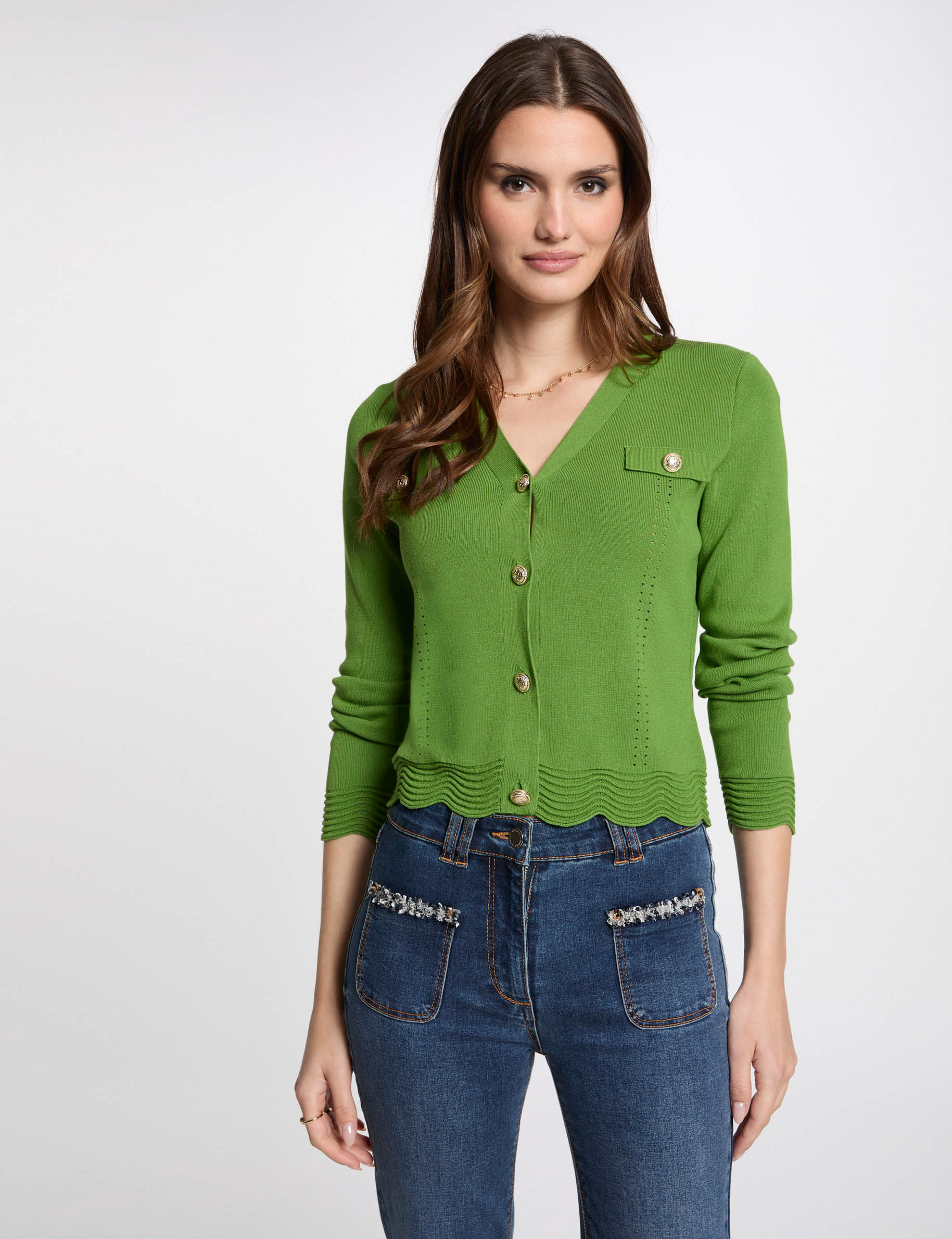 cardigan con escote en v vert anis mujer Cárdigan con escote en V vert anis mujer