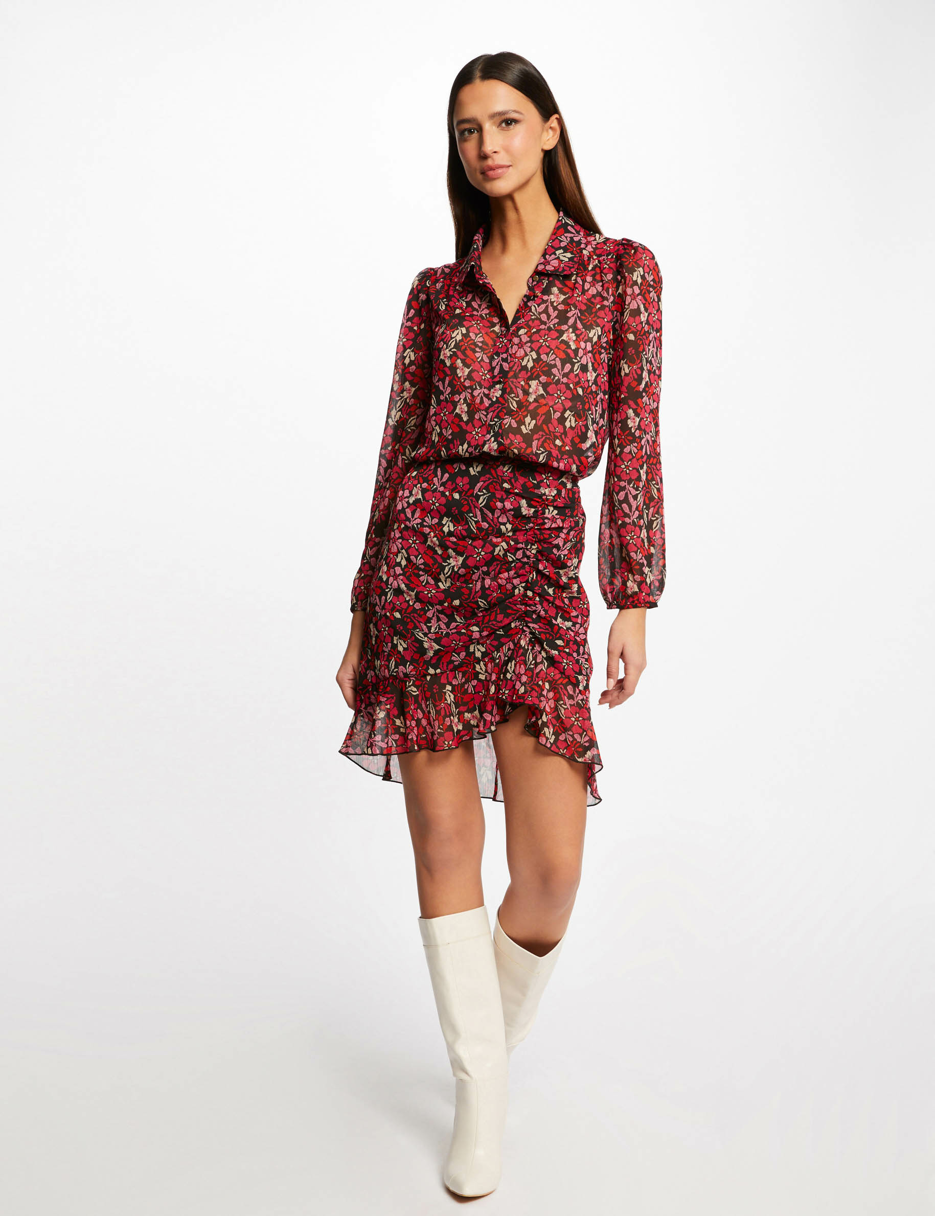 Falda recta fruncida estampada multicolor mujer Falda recta fruncida estampada multicolor mujer