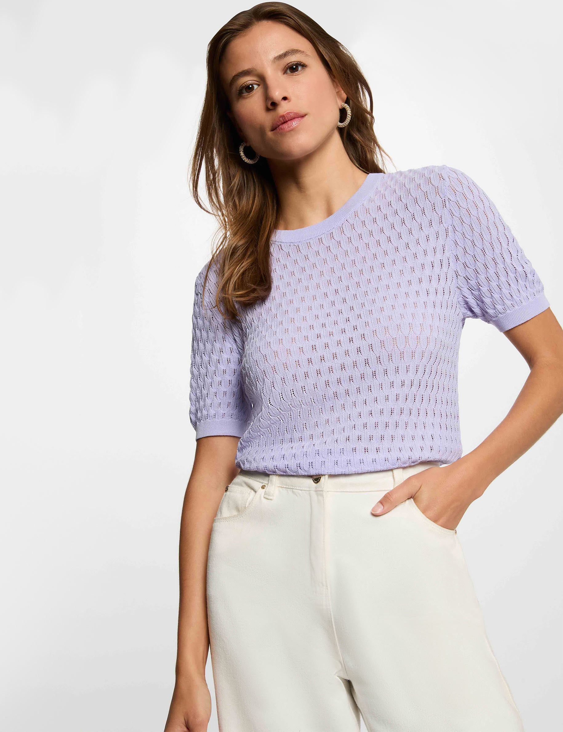 Jersey fino cuello redondo morado mujer