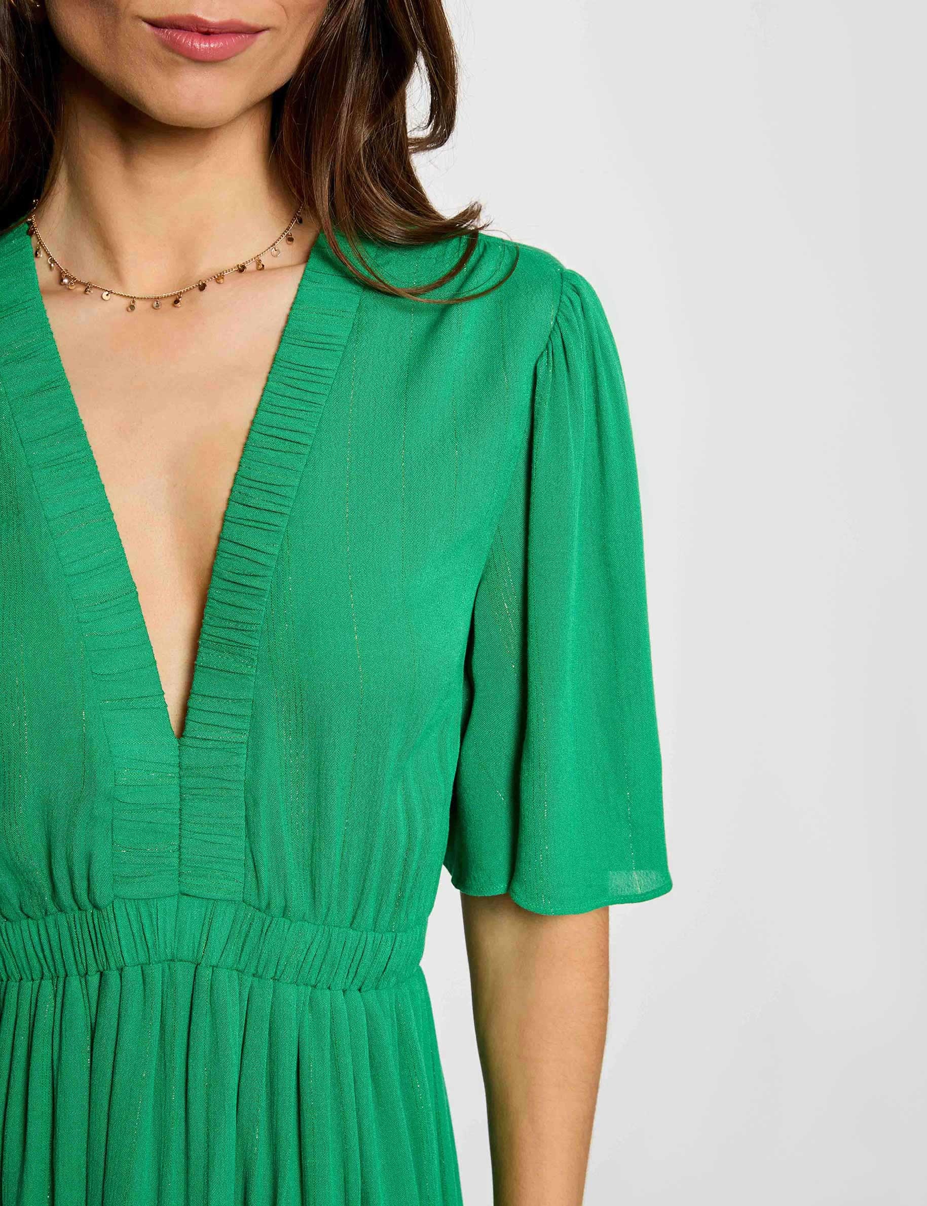 Vestido largo con cuello en V verde pradera mujer
