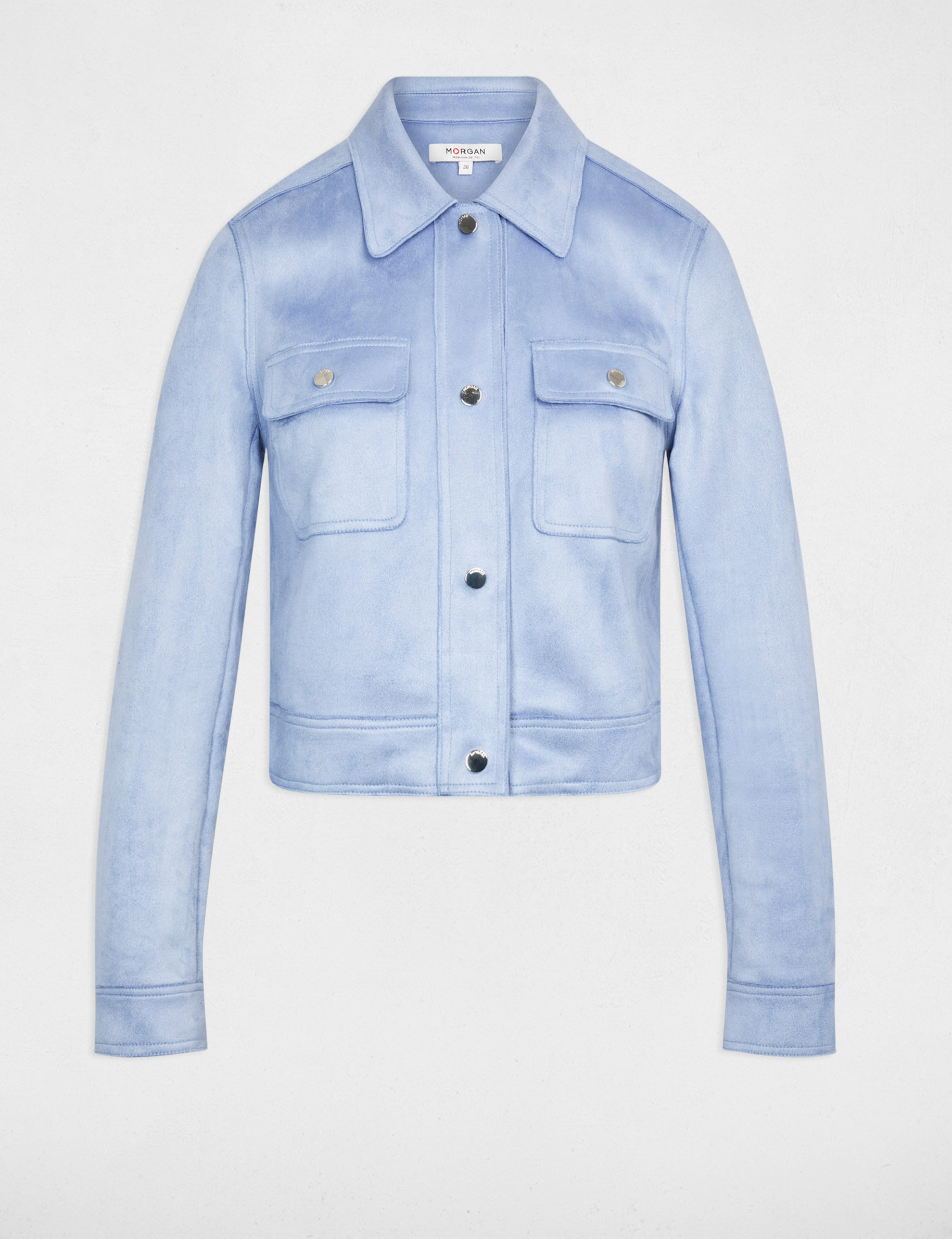 Chaqueta entallada de ante azul lavanda mujer
