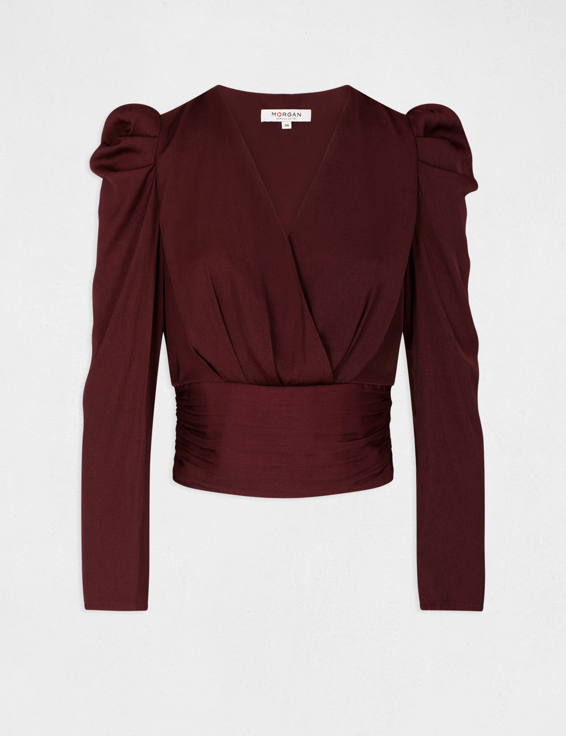 Blusa manga larga con escote cruzado ciruela mujer Blusa manga larga con escote cruzado ciruela mujer