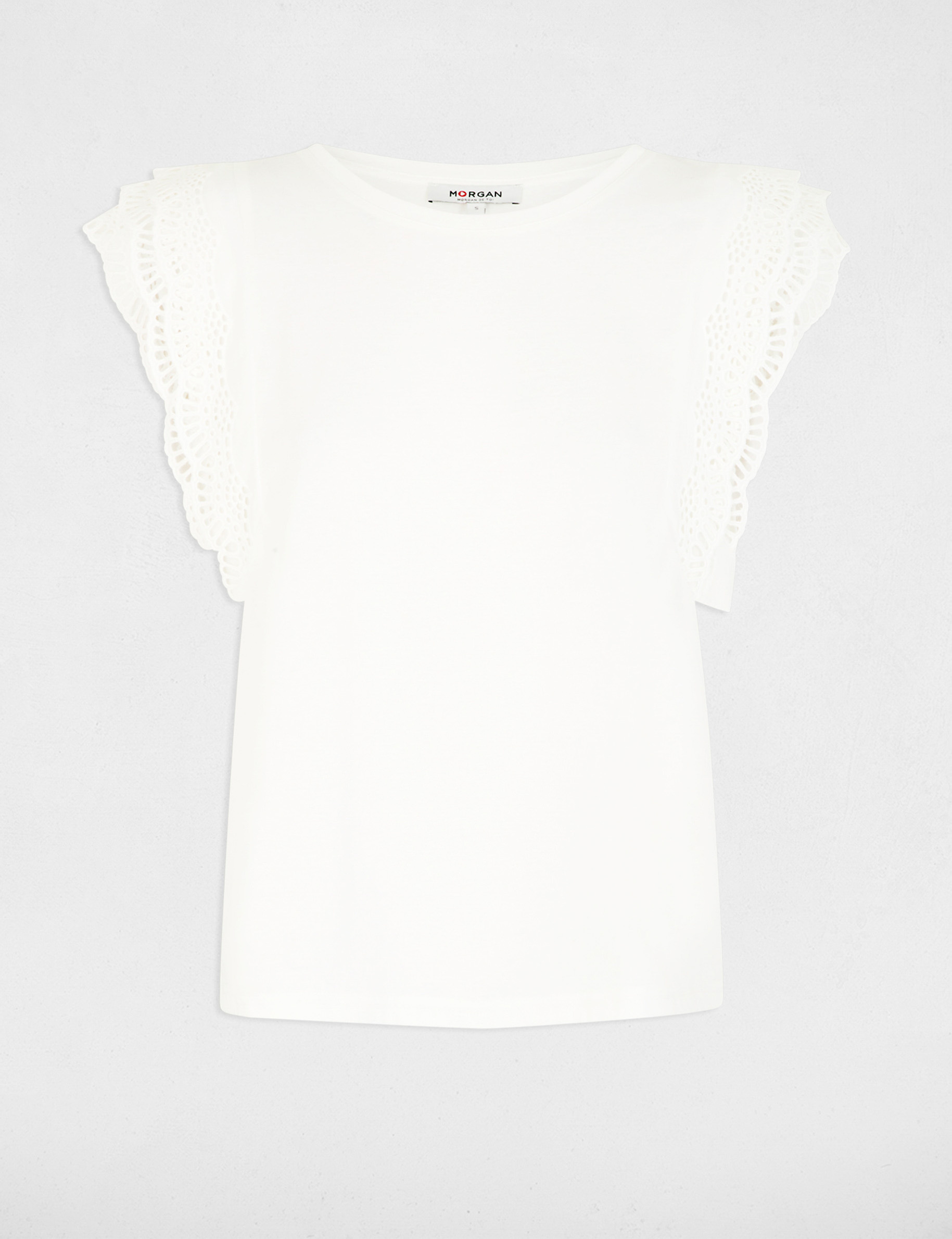 Camiseta con mangas de encaje blanco mujer